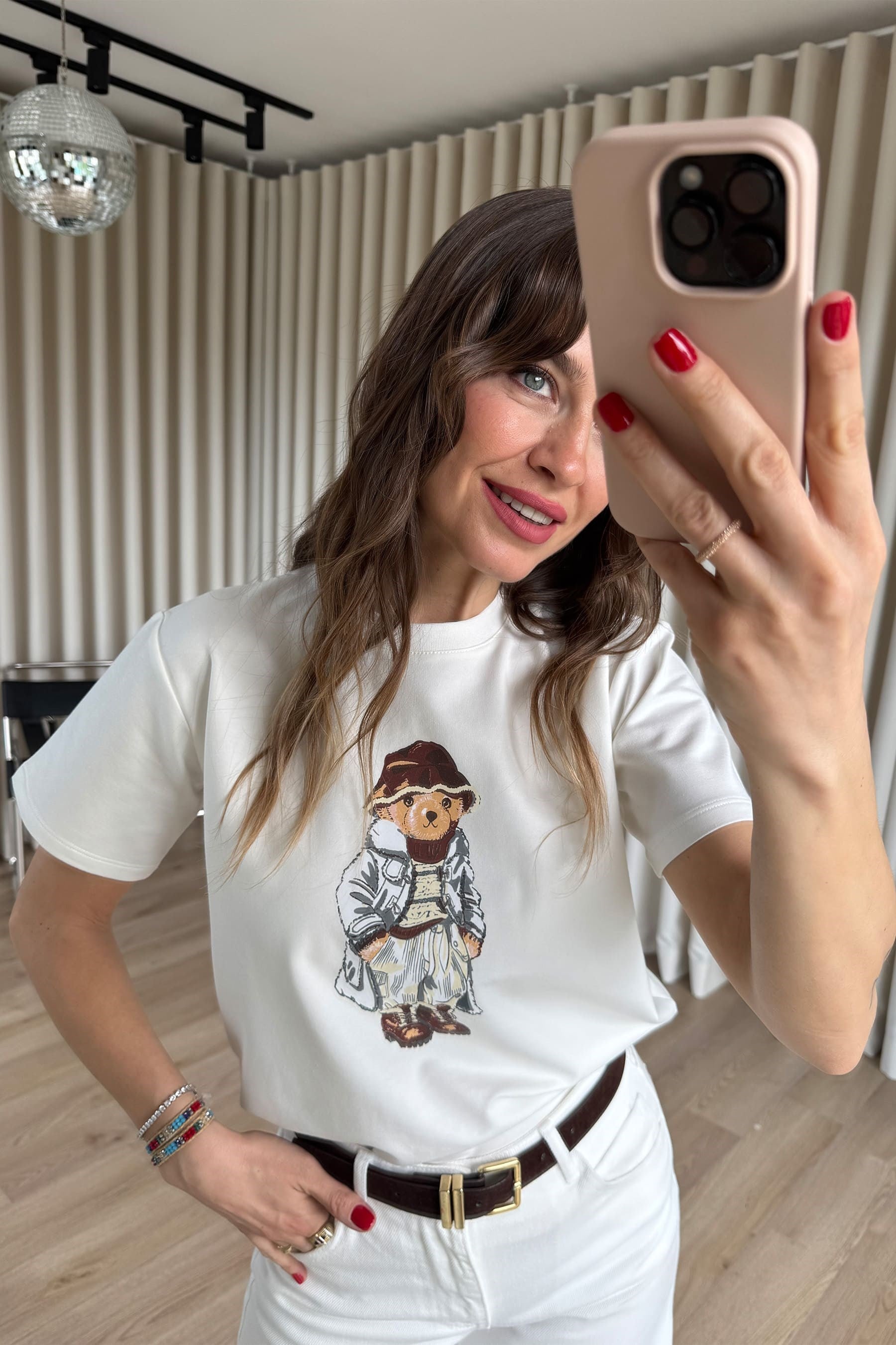Beyaz Teddy Baskılı T-Shirt
