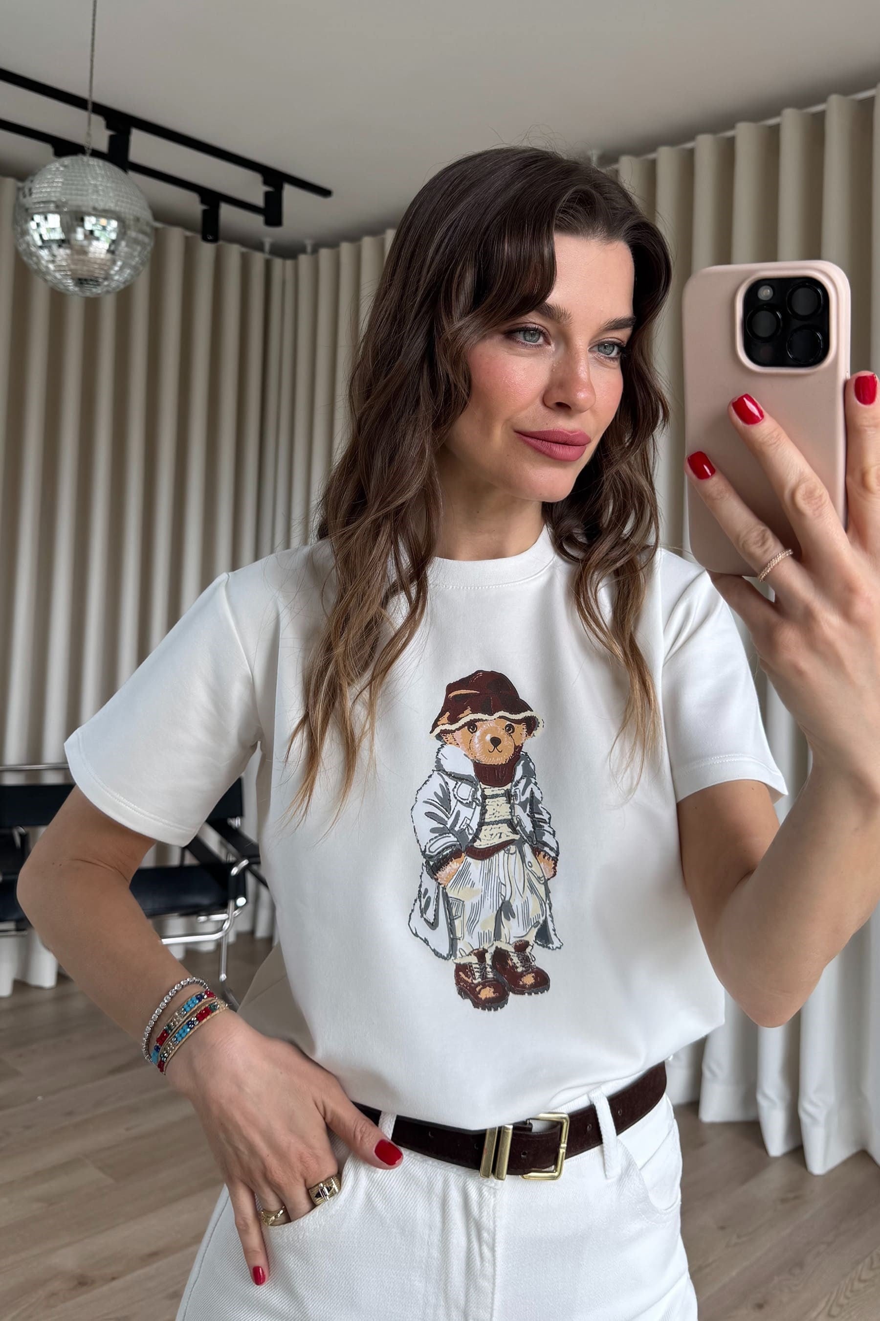 Beyaz Teddy Baskılı T-Shirt