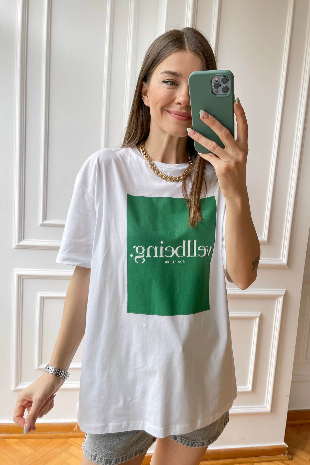 Beyaz Vellbeing Baskılı T-Shirt