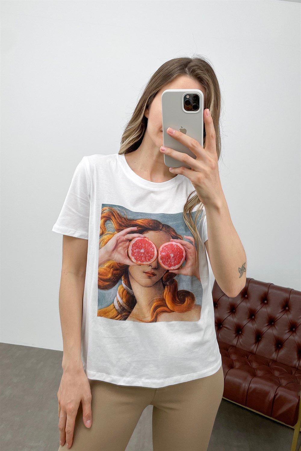 Beyaz Venüs Baskı T-Shirt
