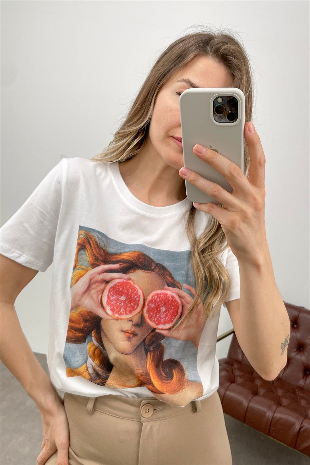 Beyaz Venüs Baskı T-Shirt