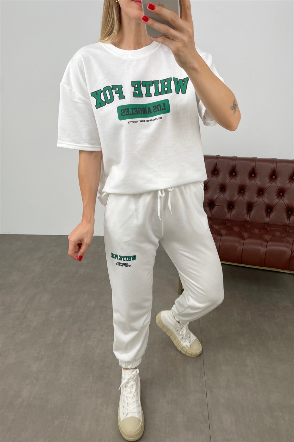 Beyaz White Fox Baskı Eşofman Takımı