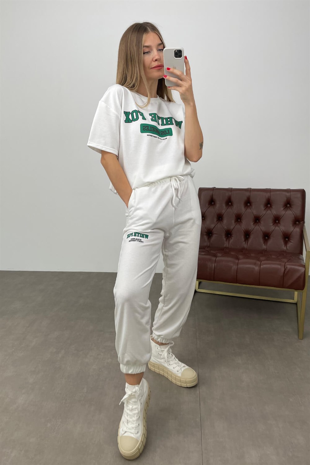 Beyaz White Fox Baskı Eşofman Takımı