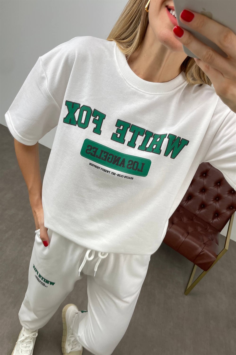Beyaz White Fox Baskı Eşofman Takımı