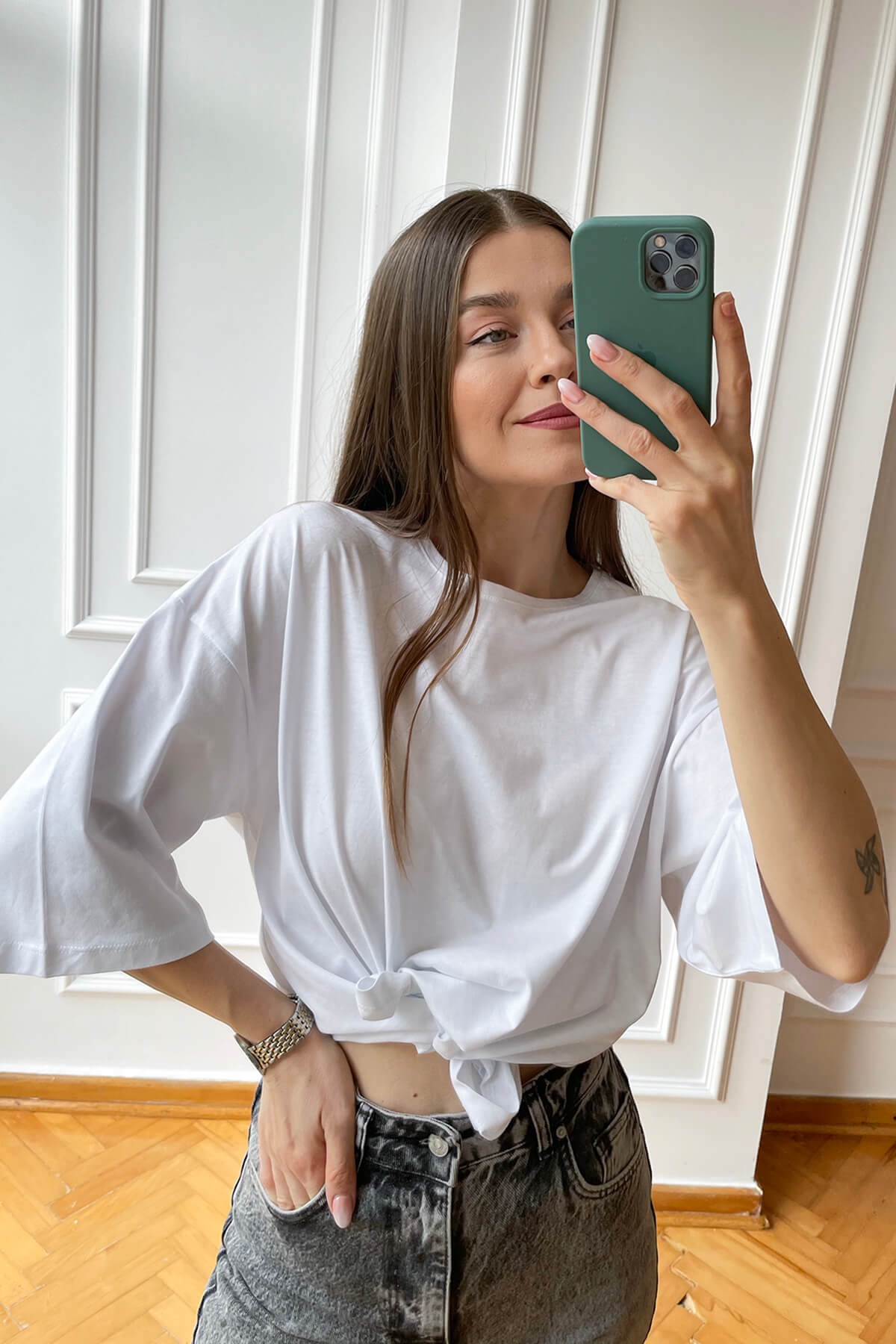 Beyaz Win Baskılı T-Shirt