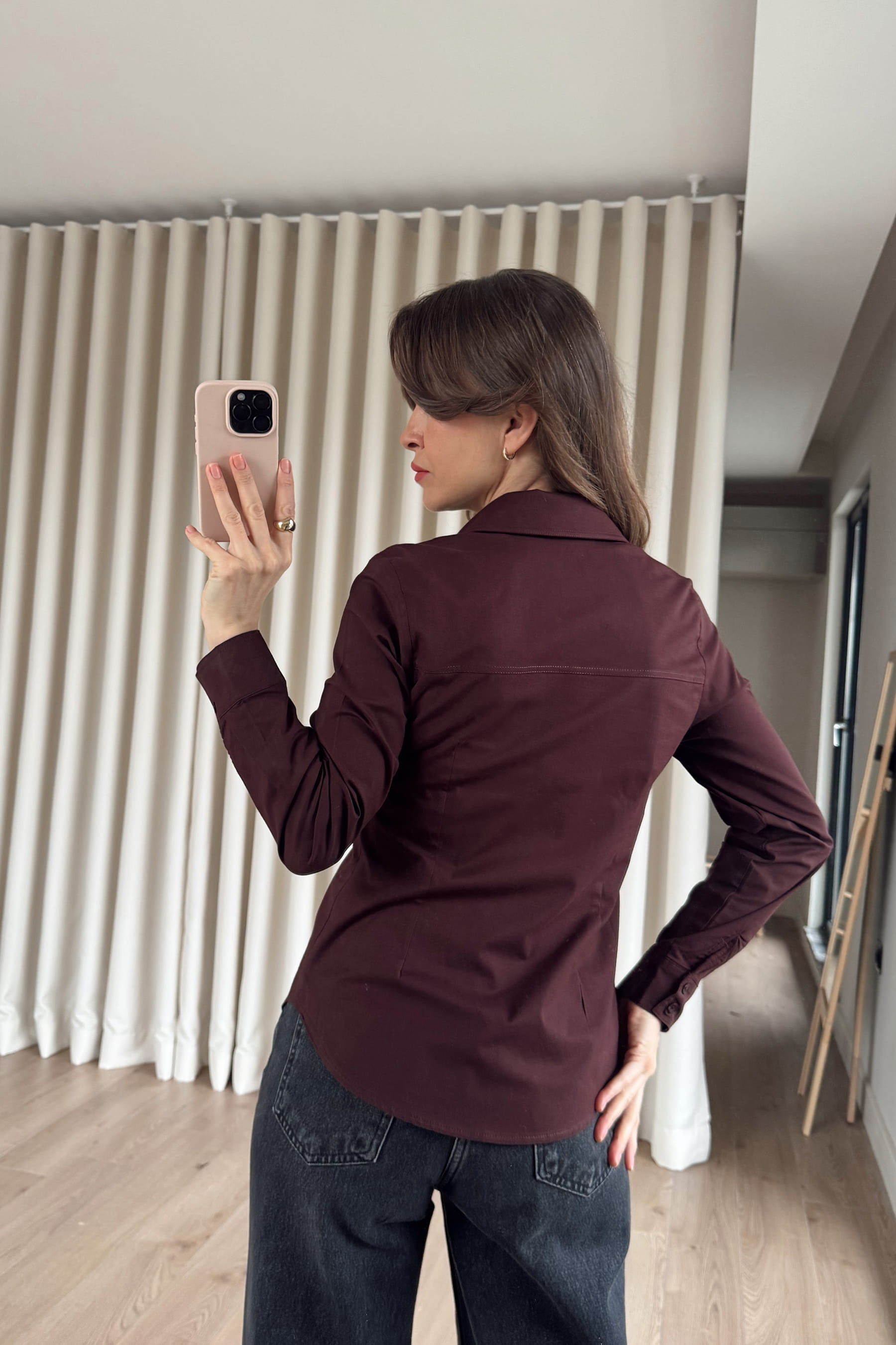 Bordo Belden Oturtmalı Fit Gömlek