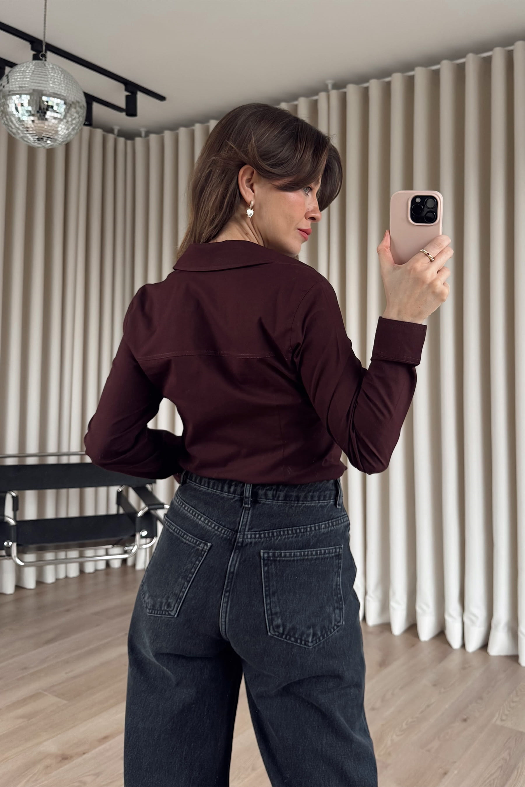 Bordo Belden Oturtmalı Fit Gömlek