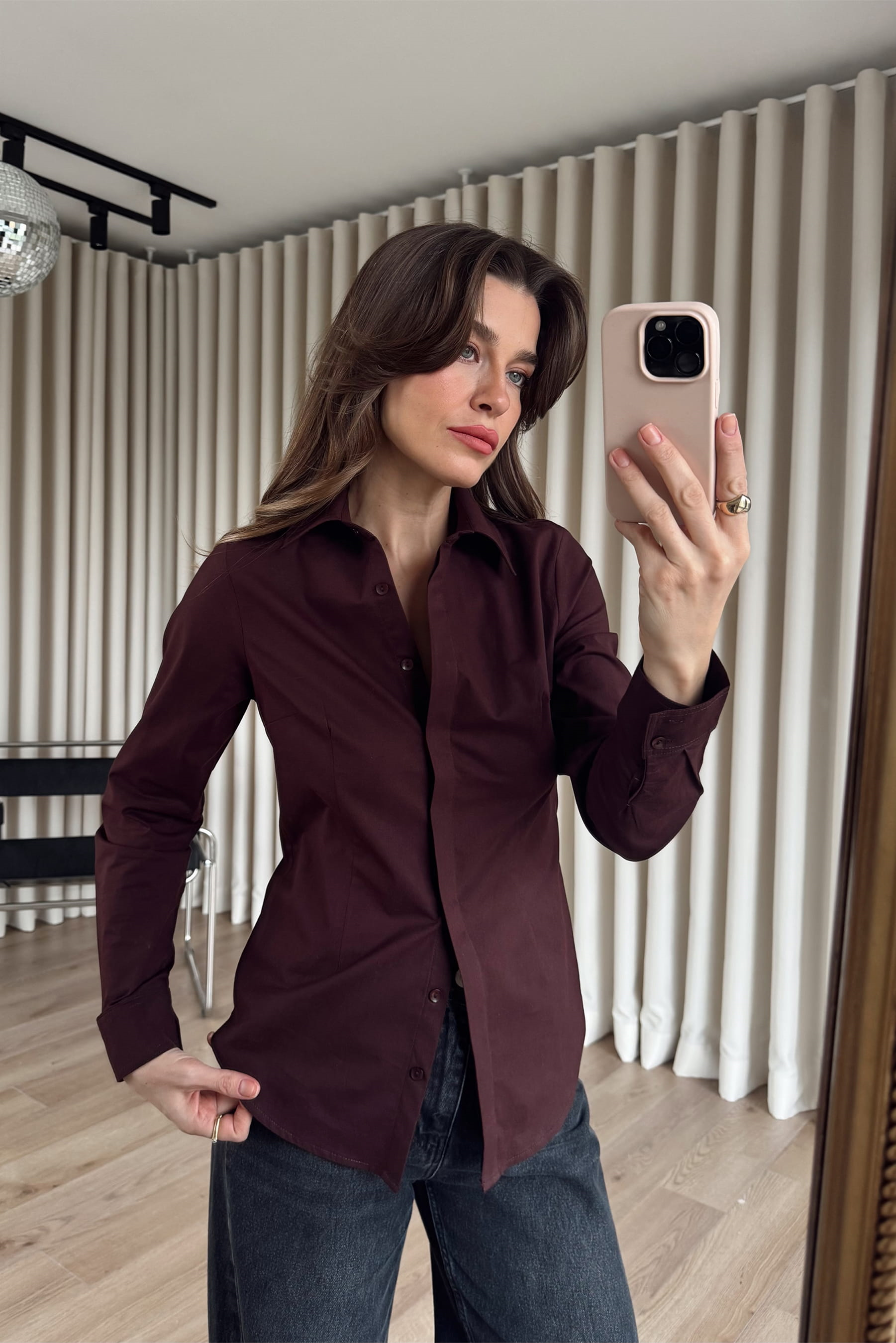 Bordo Belden Oturtmalı Fit Gömlek