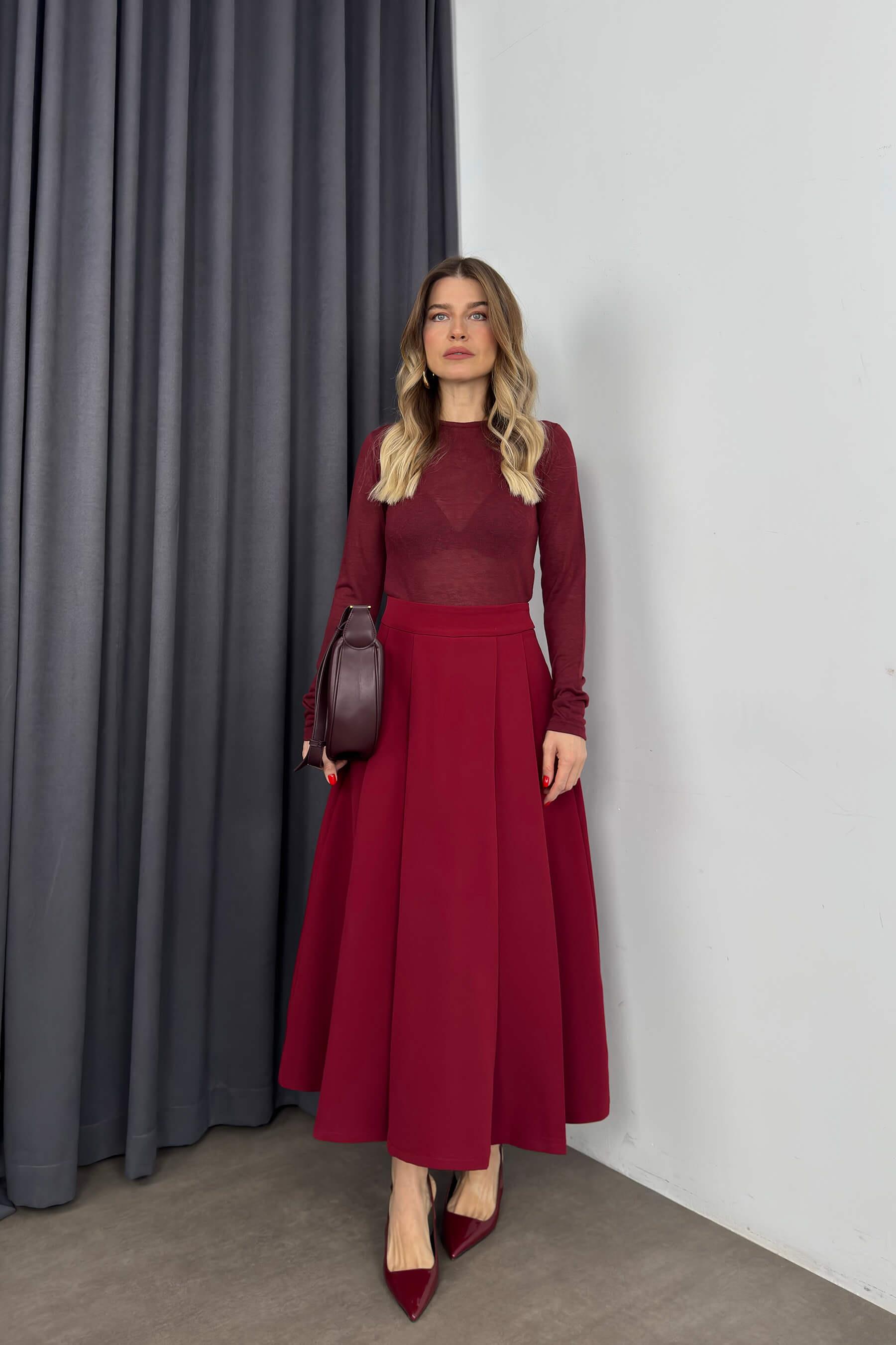 Bordo Bisiklet Yaka Premium Body Bluz