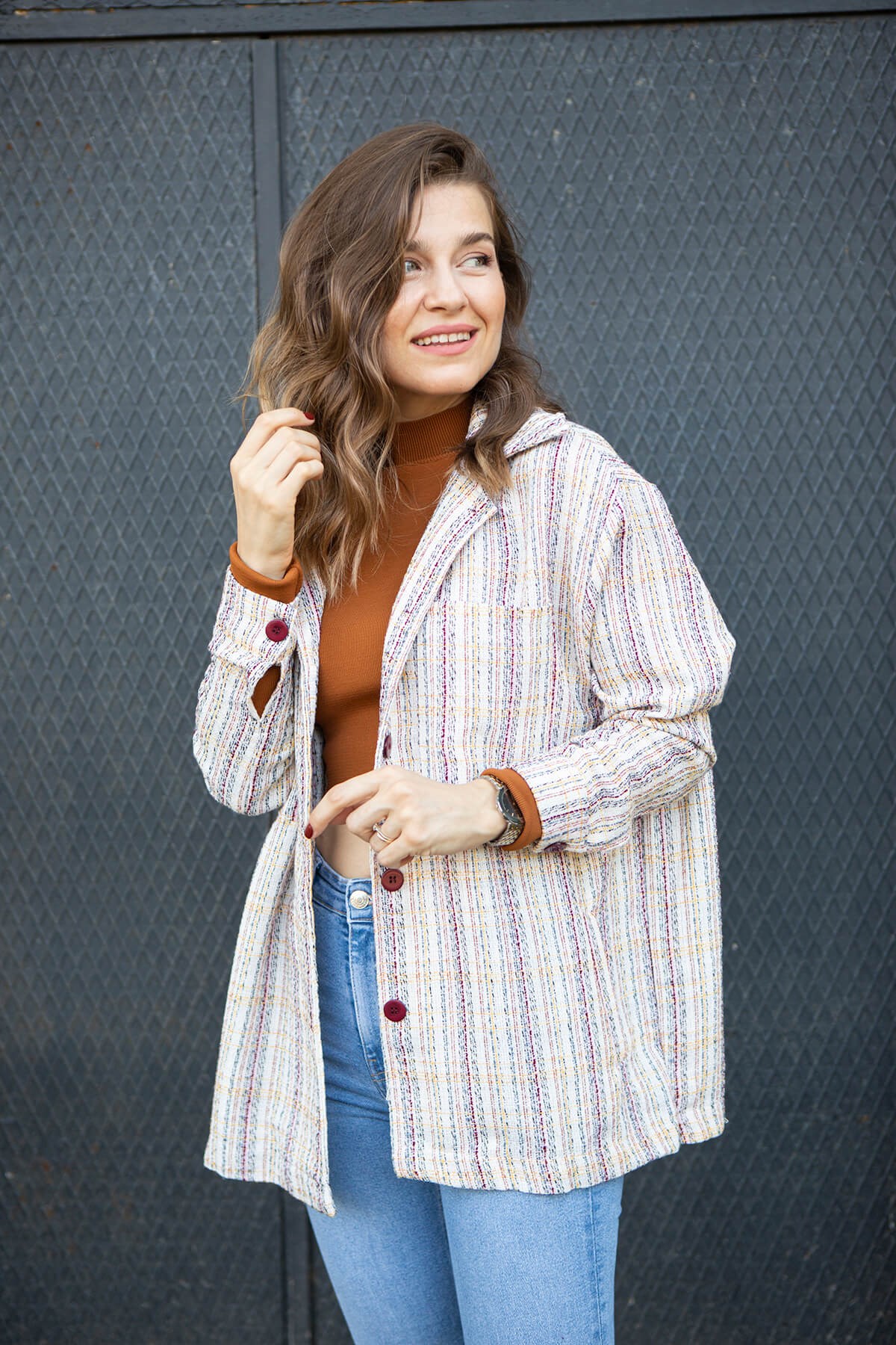 Bordo Düğmeli Çift Cepli Gömlek