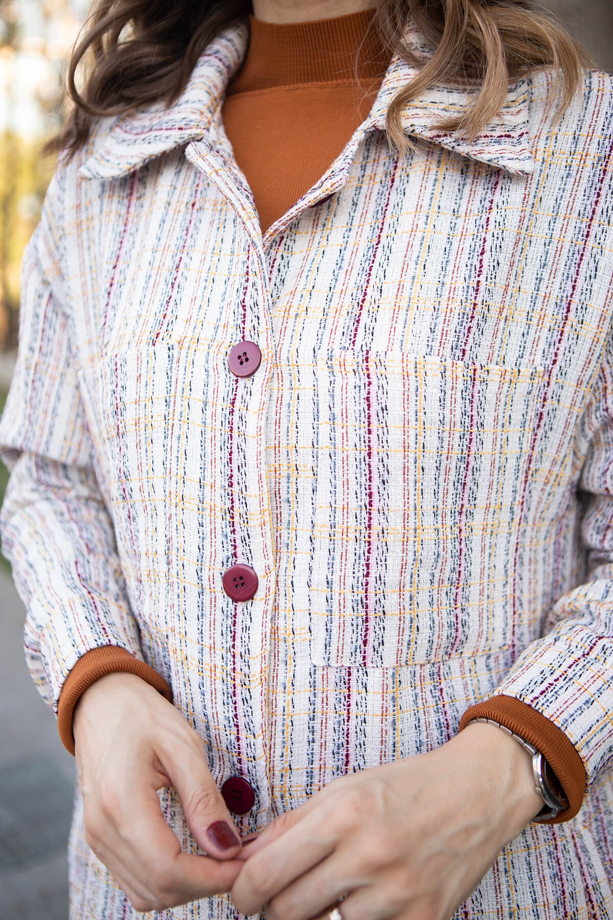 Bordo Düğmeli Çift Cepli Gömlek