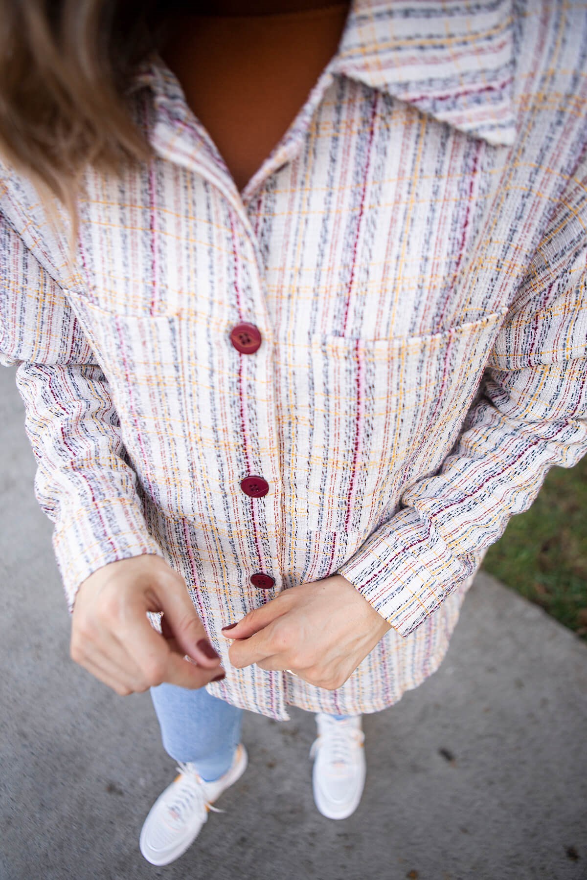 Bordo Düğmeli Çift Cepli Gömlek