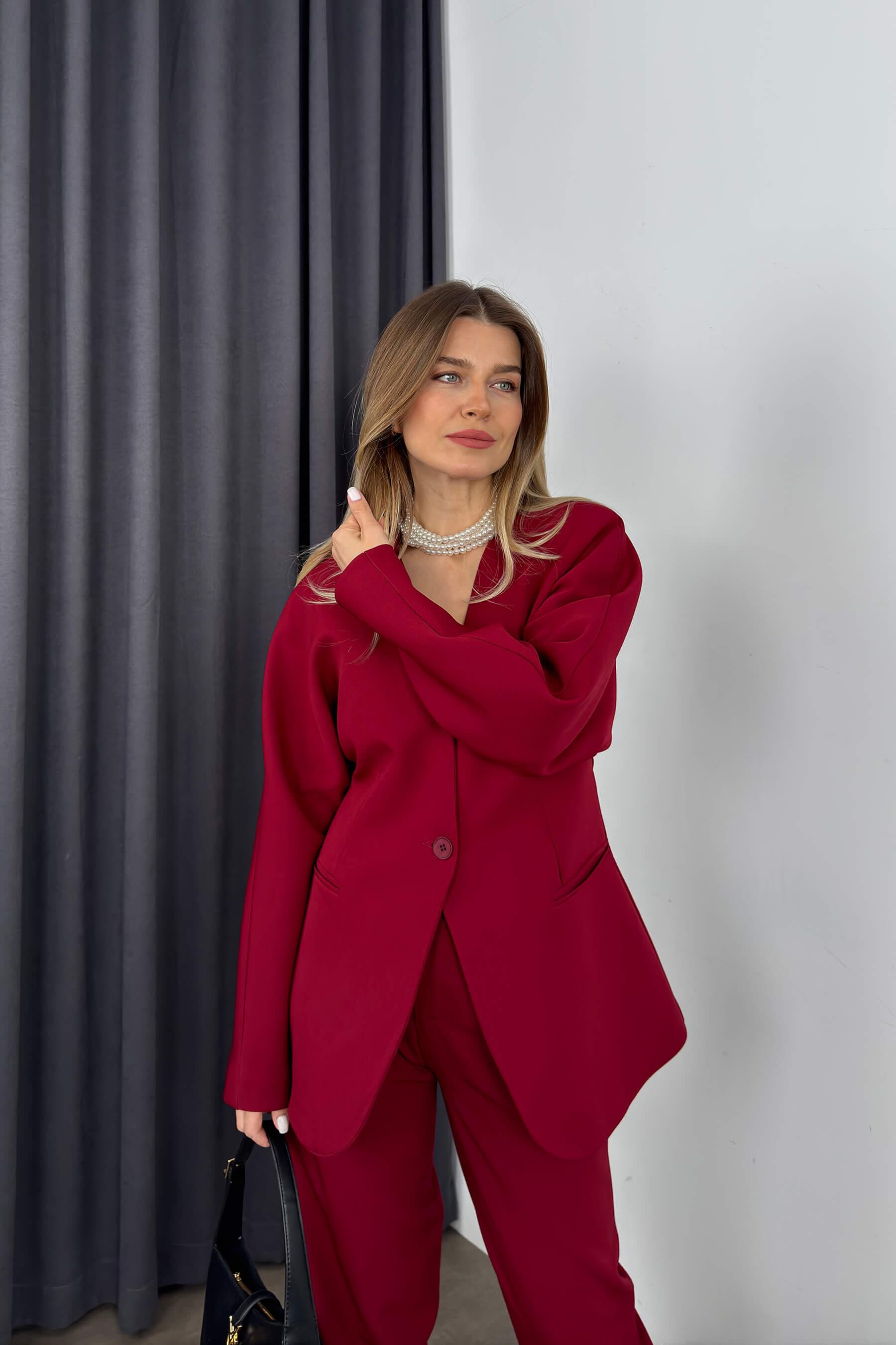 Bordo Havuç Model Blazer Ceket Pantolon Takım