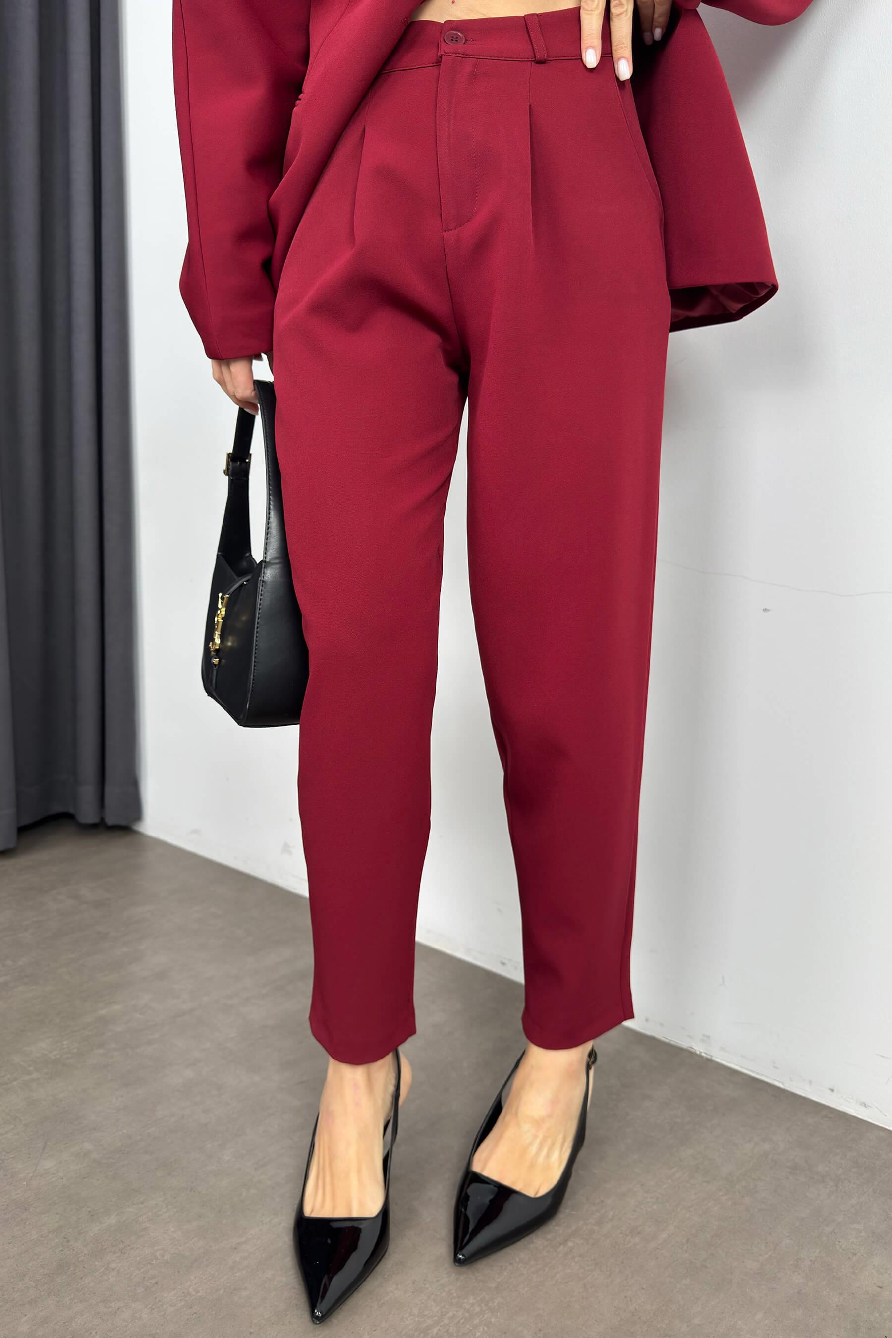 Bordo Havuç Model Blazer Ceket Pantolon Takım