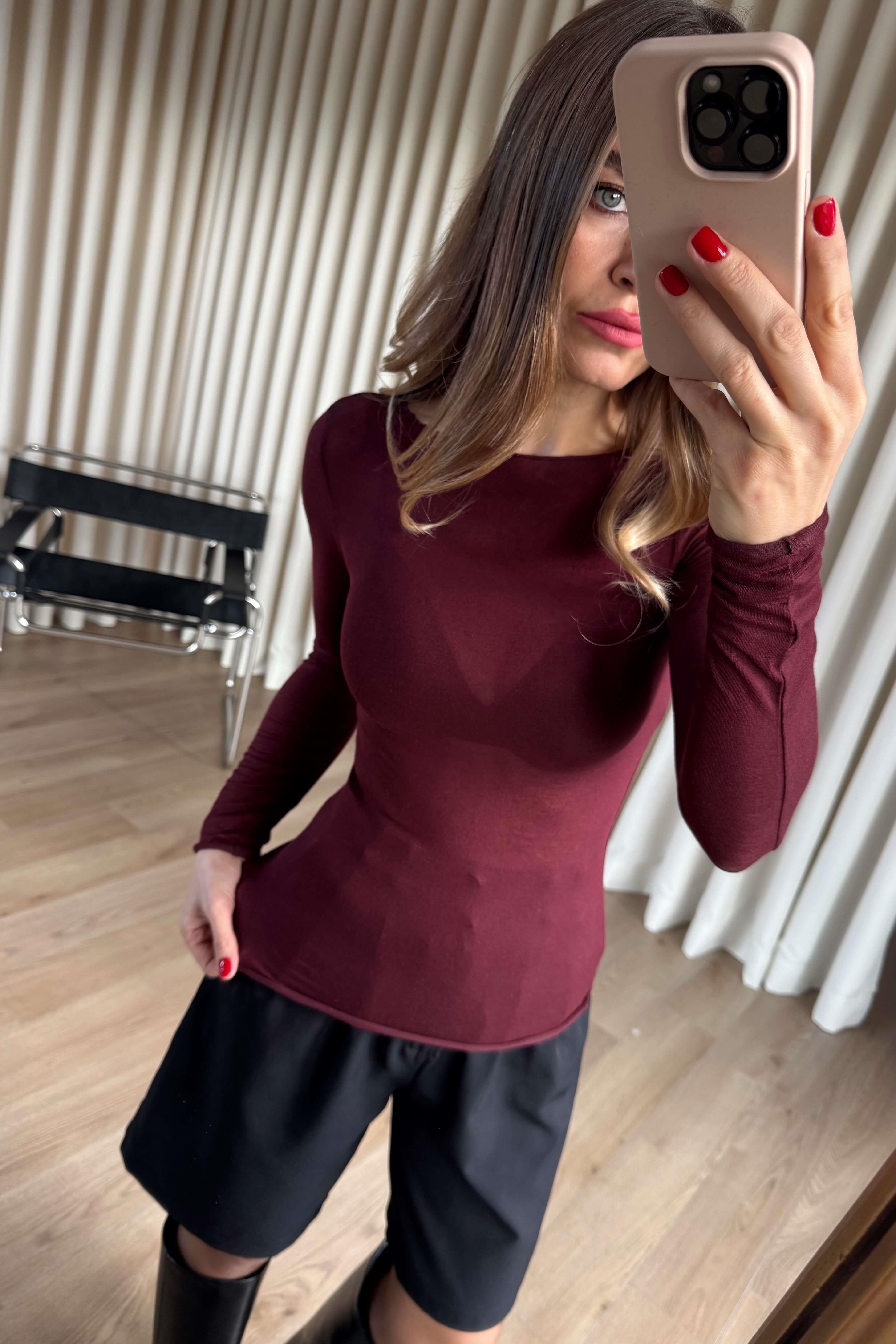 Bordo İnce Kaşmir Bluz