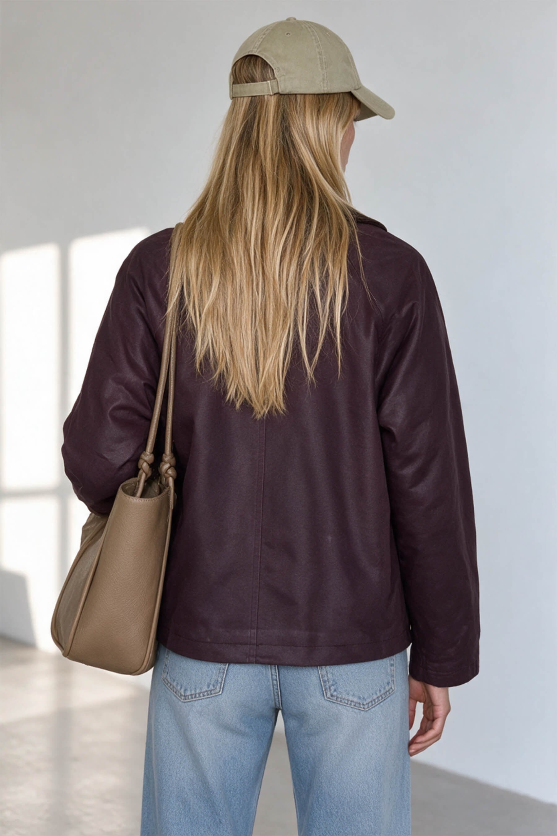 Bordo Kadife Yaka Ekose Astarlı Oversize Yağlı Ceket
