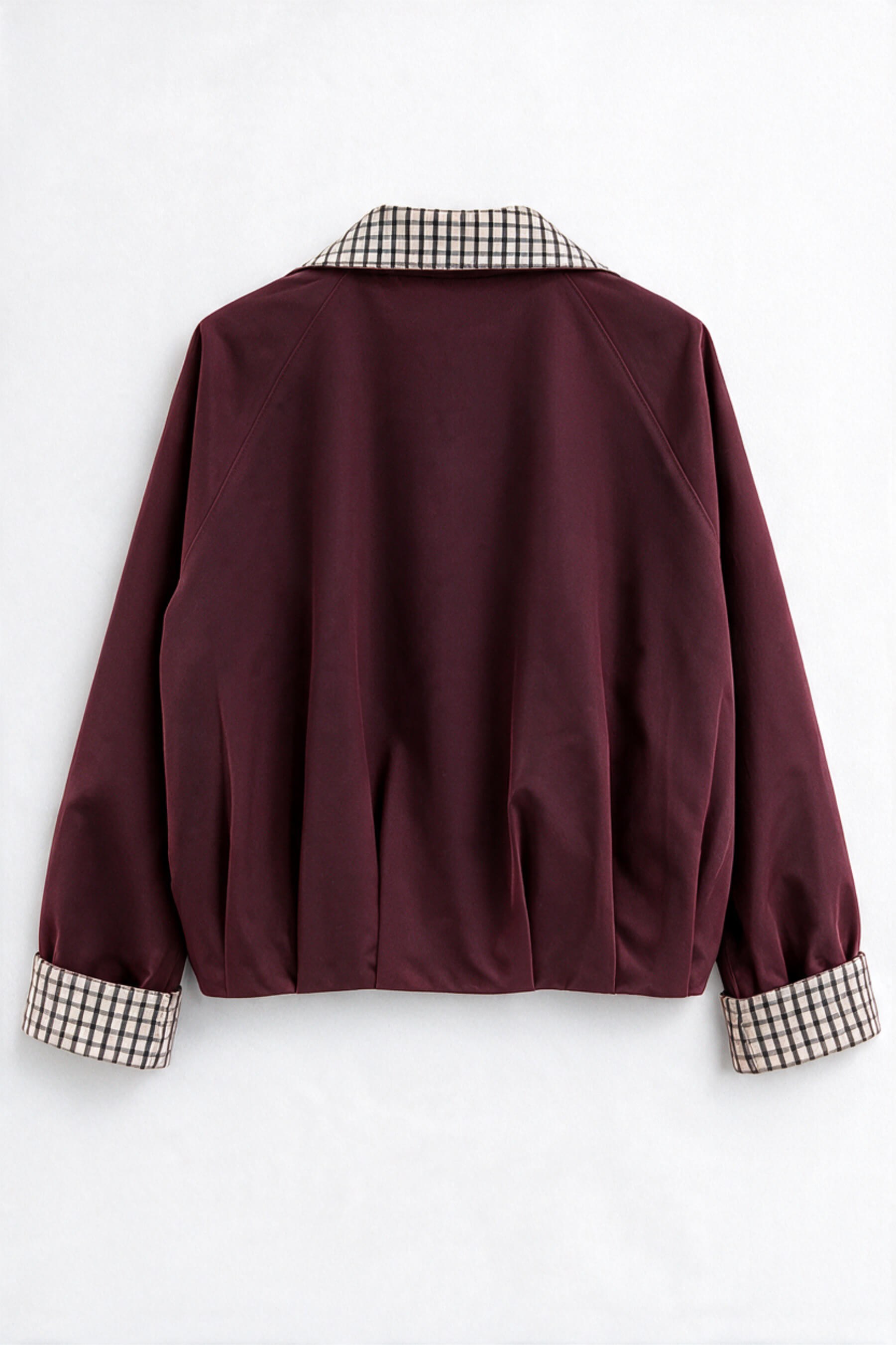 Bordo Kahve Ekoseli Oversize Bomber Trençkot