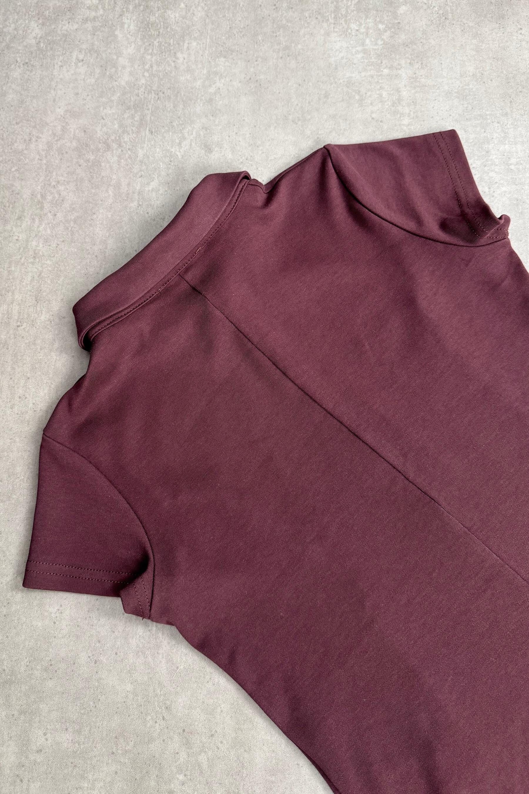 Bordo Kahve Gömlek Yaka Fermuarlı Dikiş Detaylı Bluz