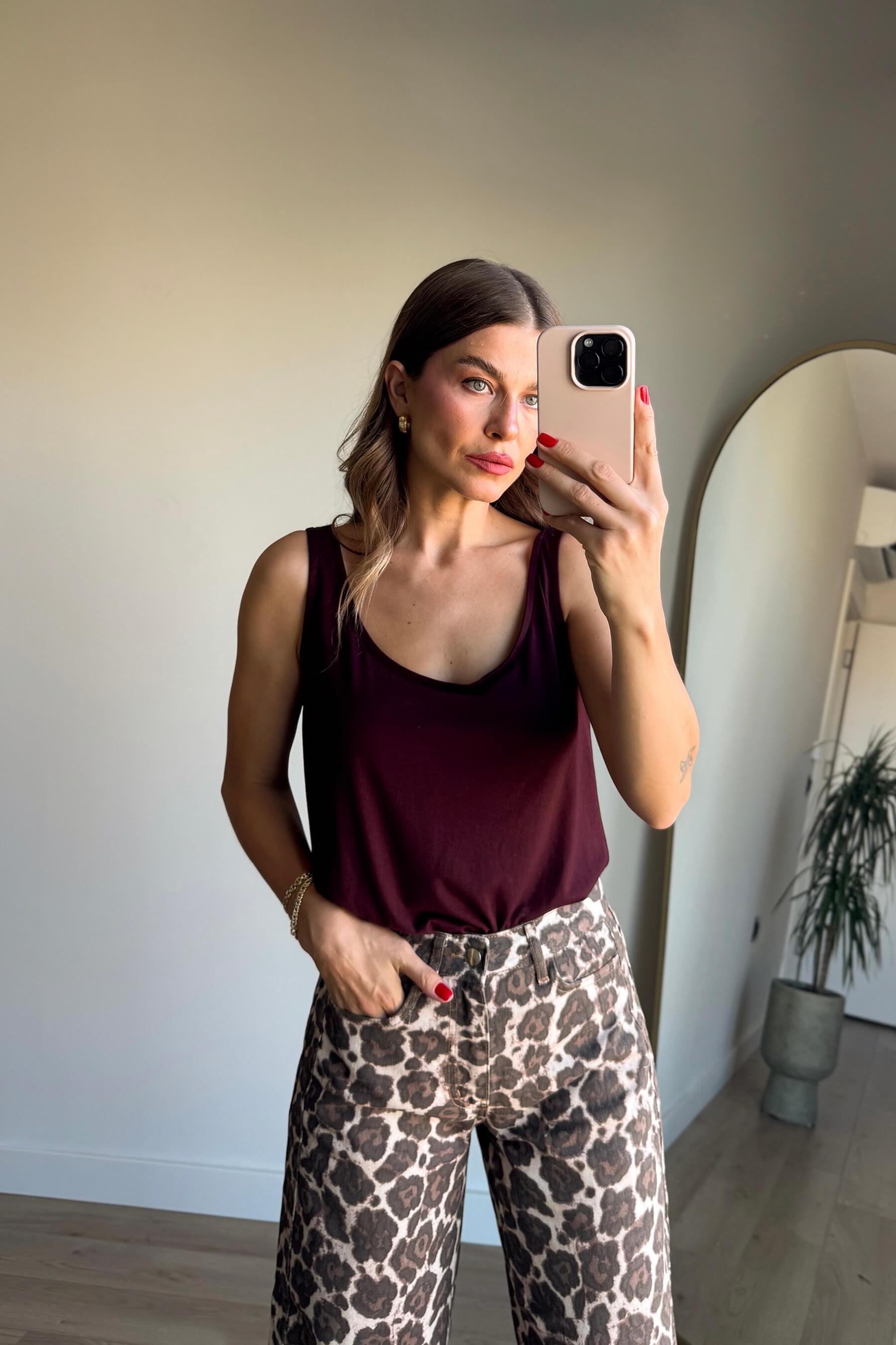 Bordo Kalın Askılı Salaş Bluz