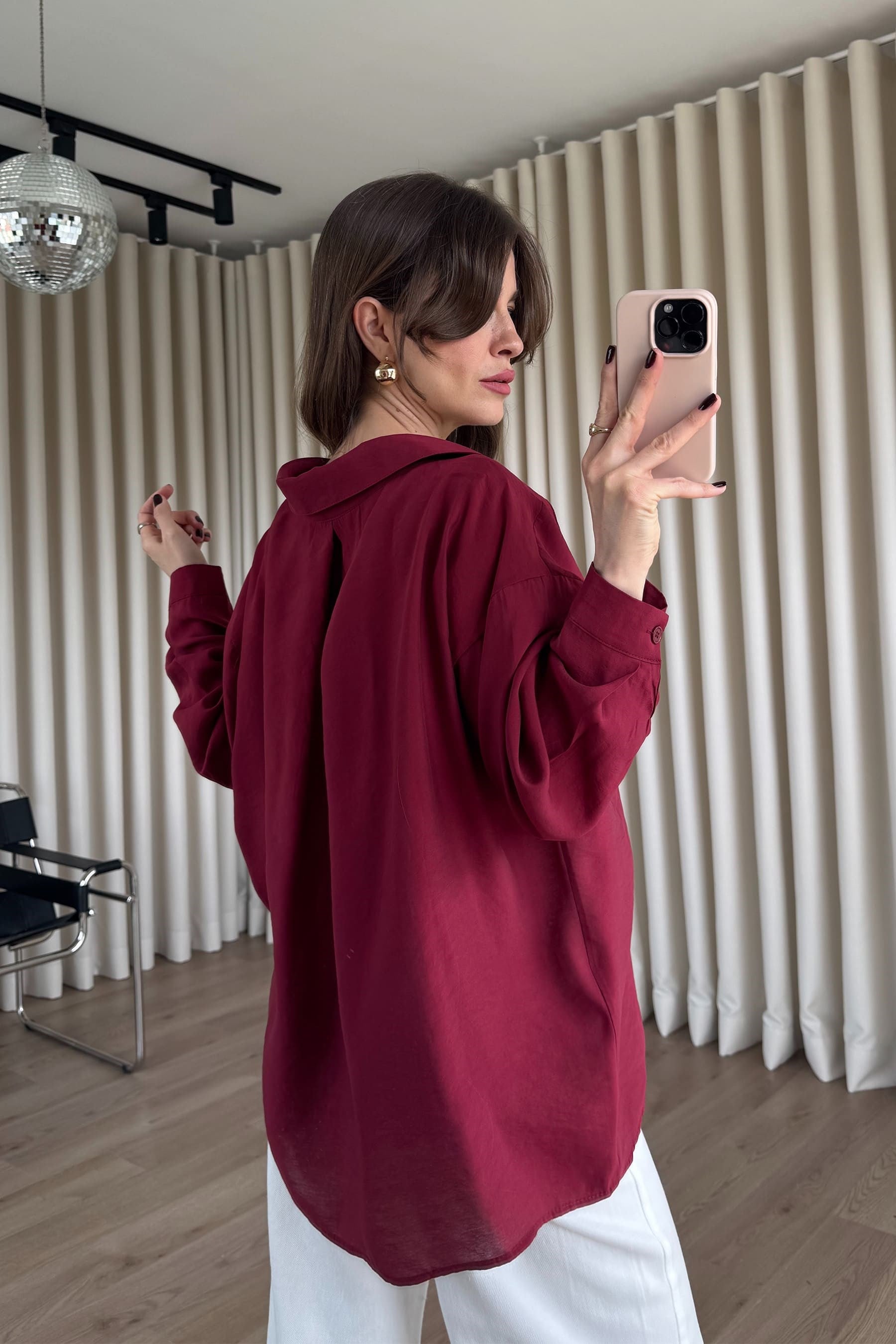 Bordo Oversize Modal Kumaş Gömlek