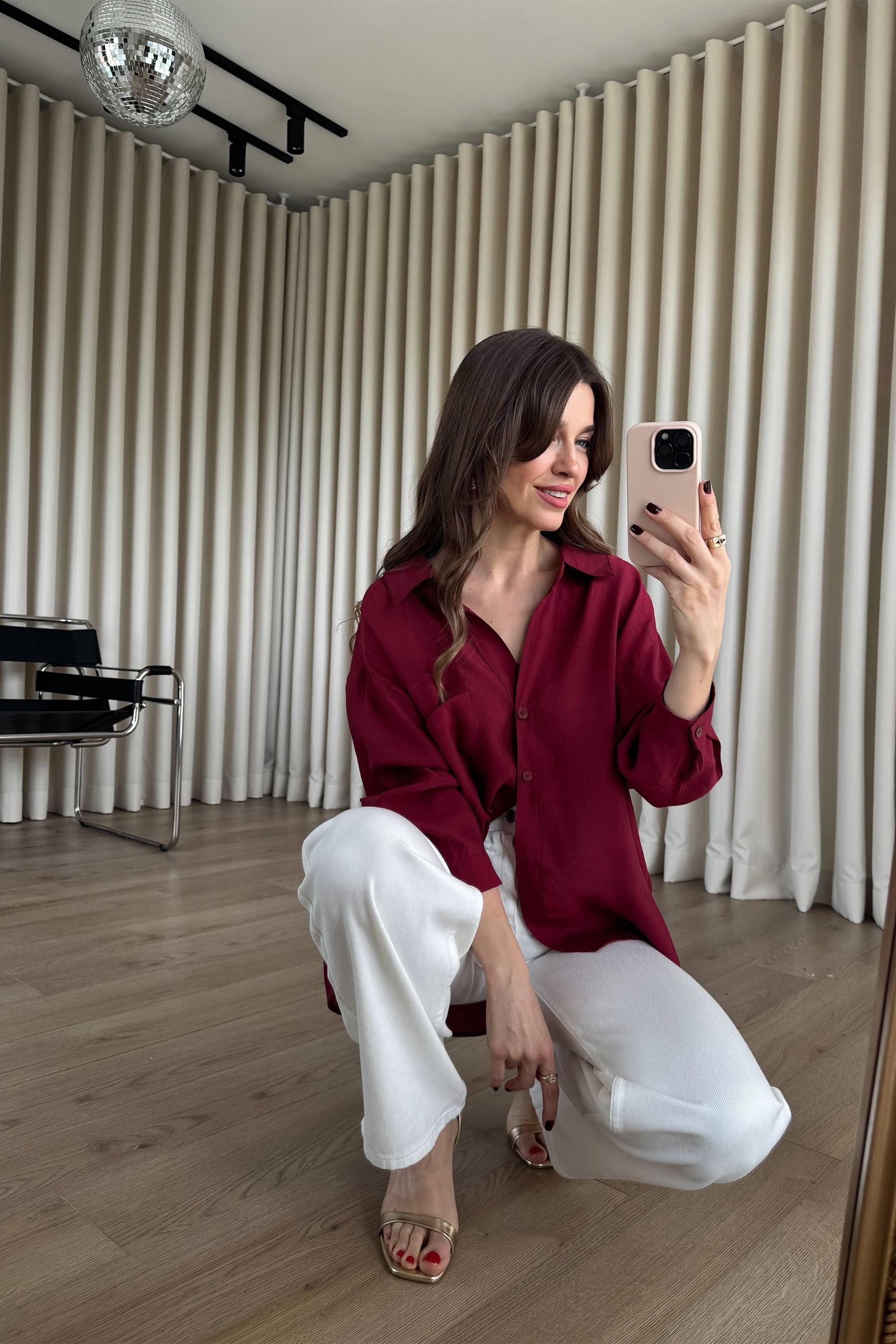 Bordo Oversize Modal Kumaş Gömlek