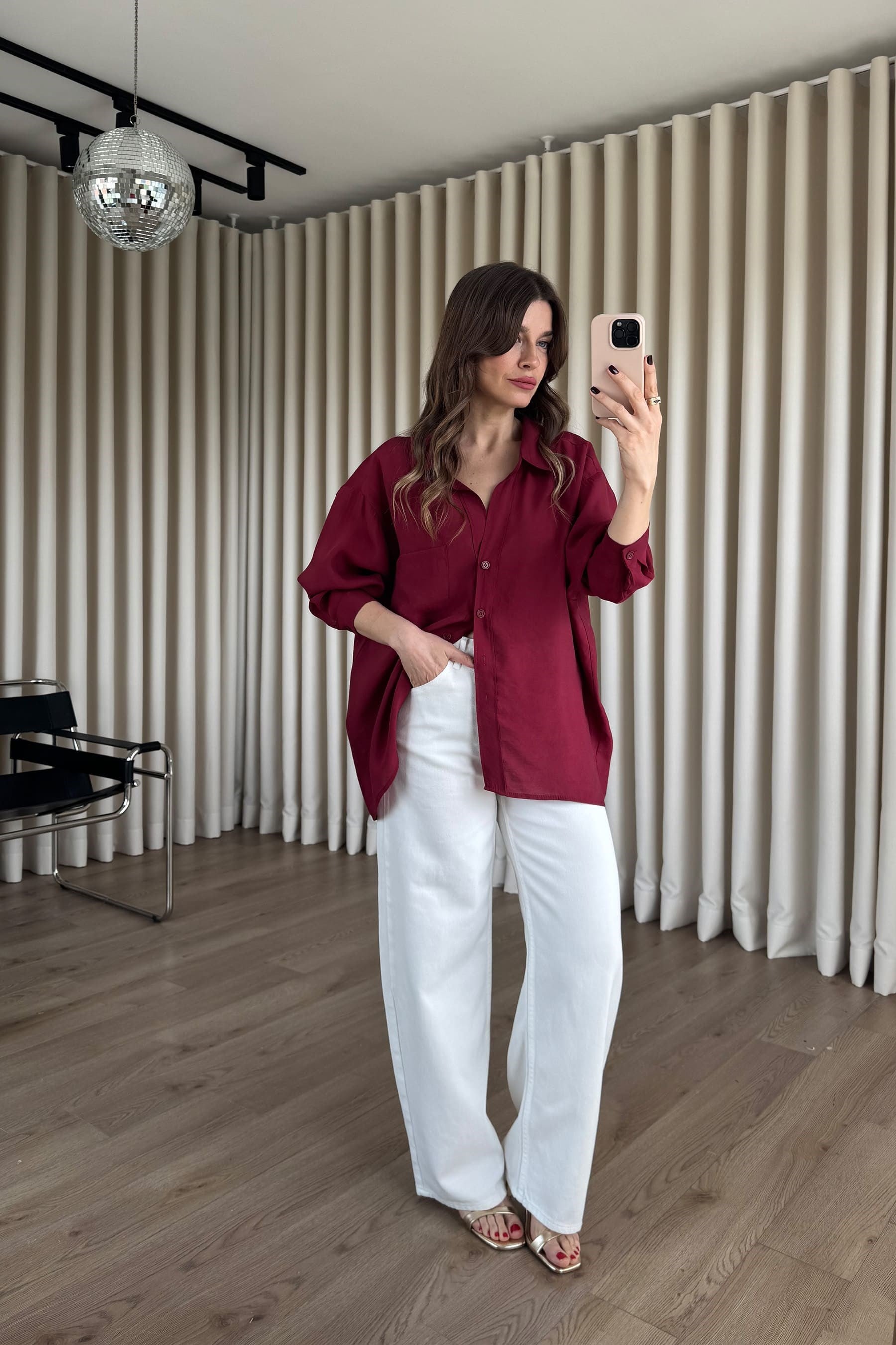Bordo Oversize Modal Kumaş Gömlek