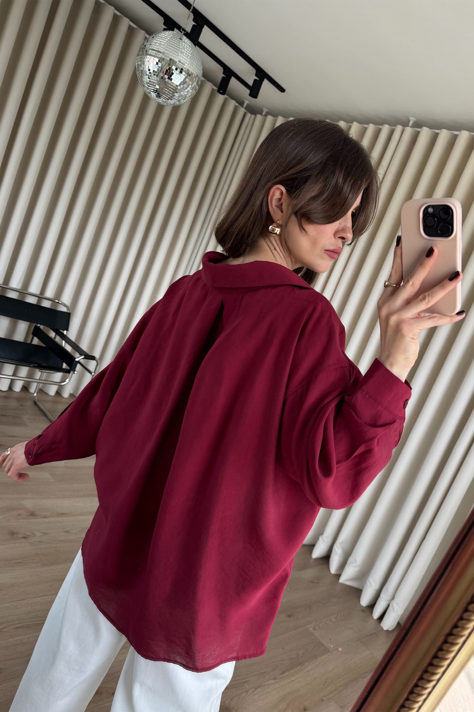 Bordo Oversize Modal Kumaş Gömlek