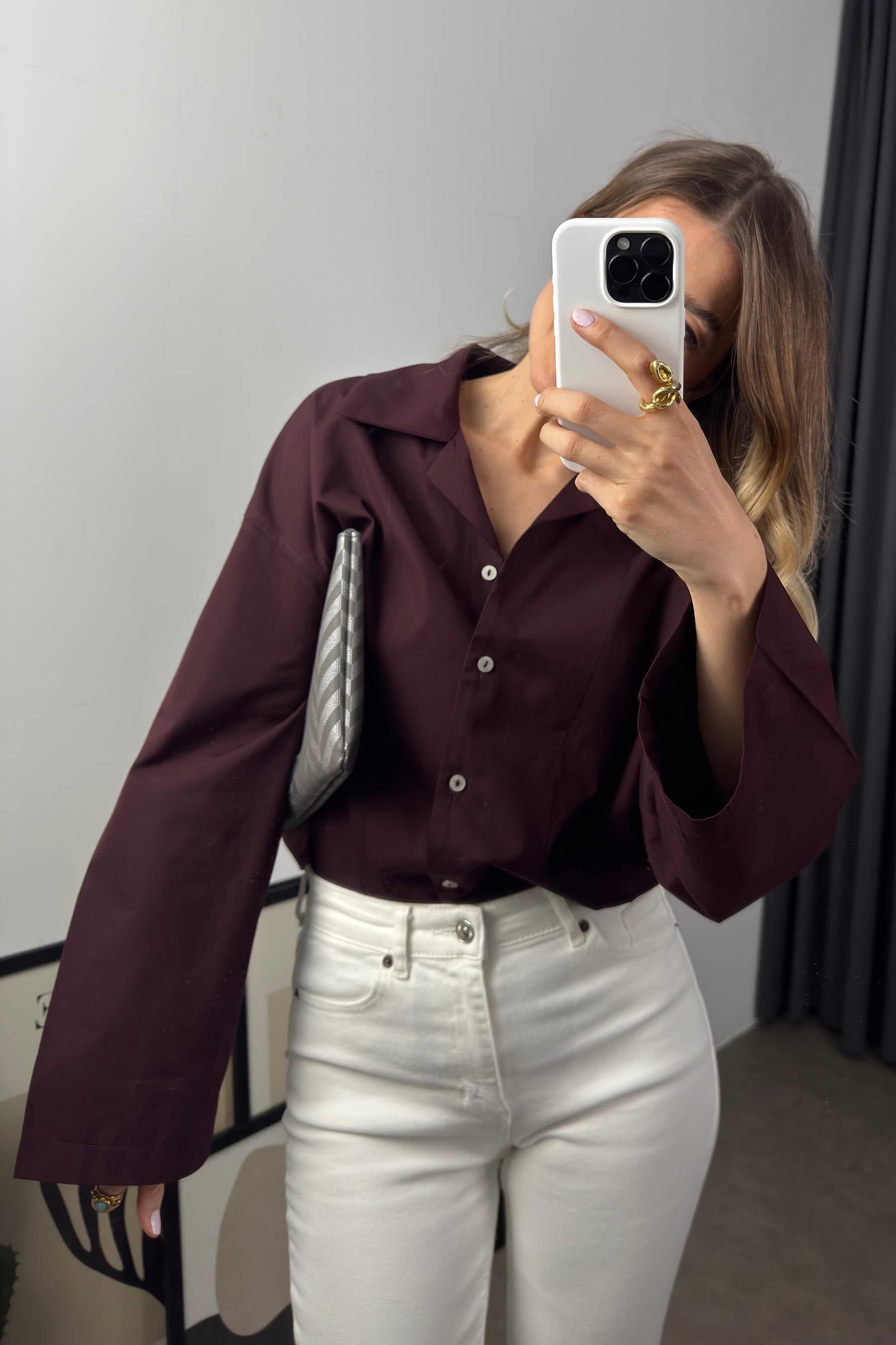 Bordo Oversize Premium Gömlek