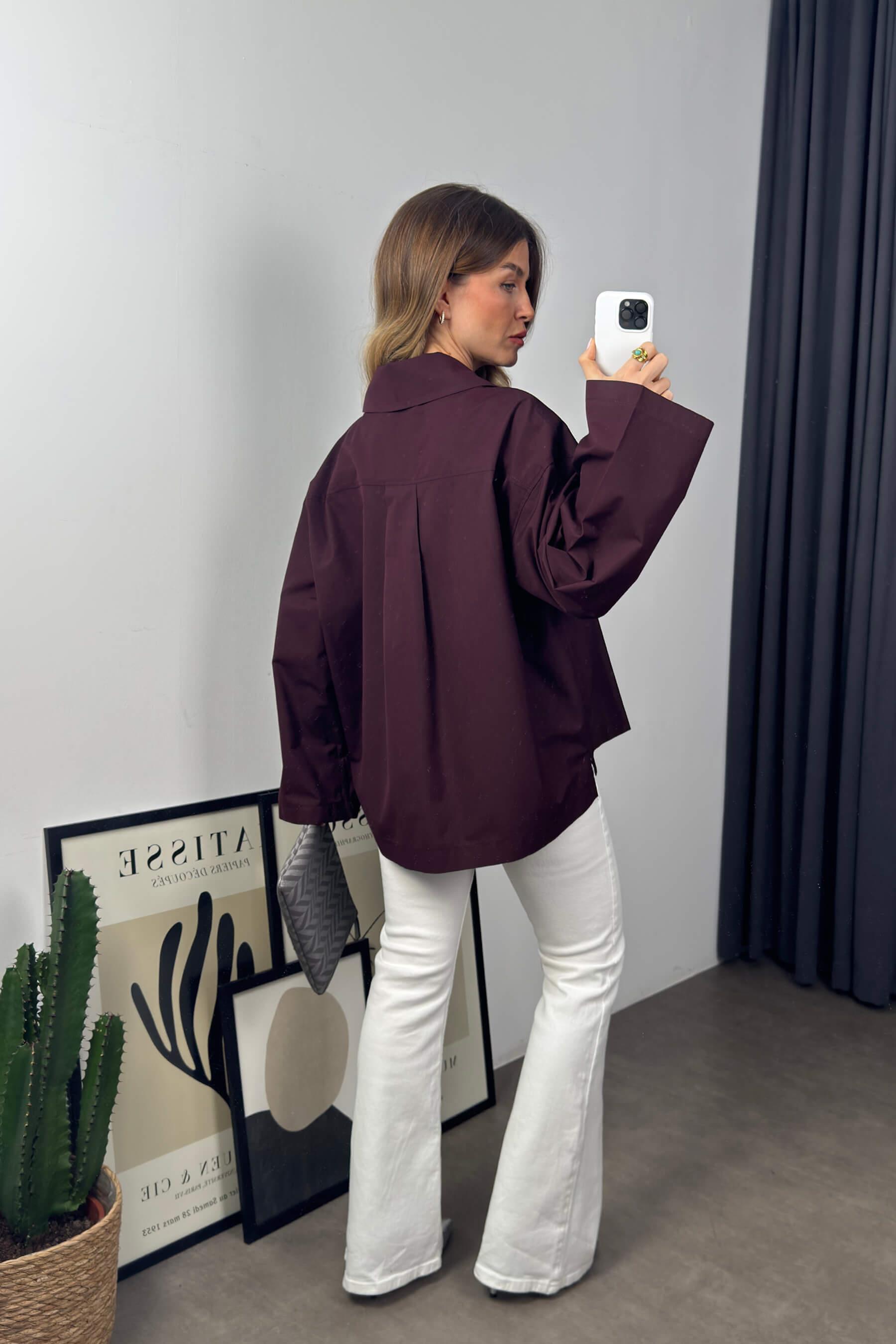 Bordo Oversize Premium Gömlek