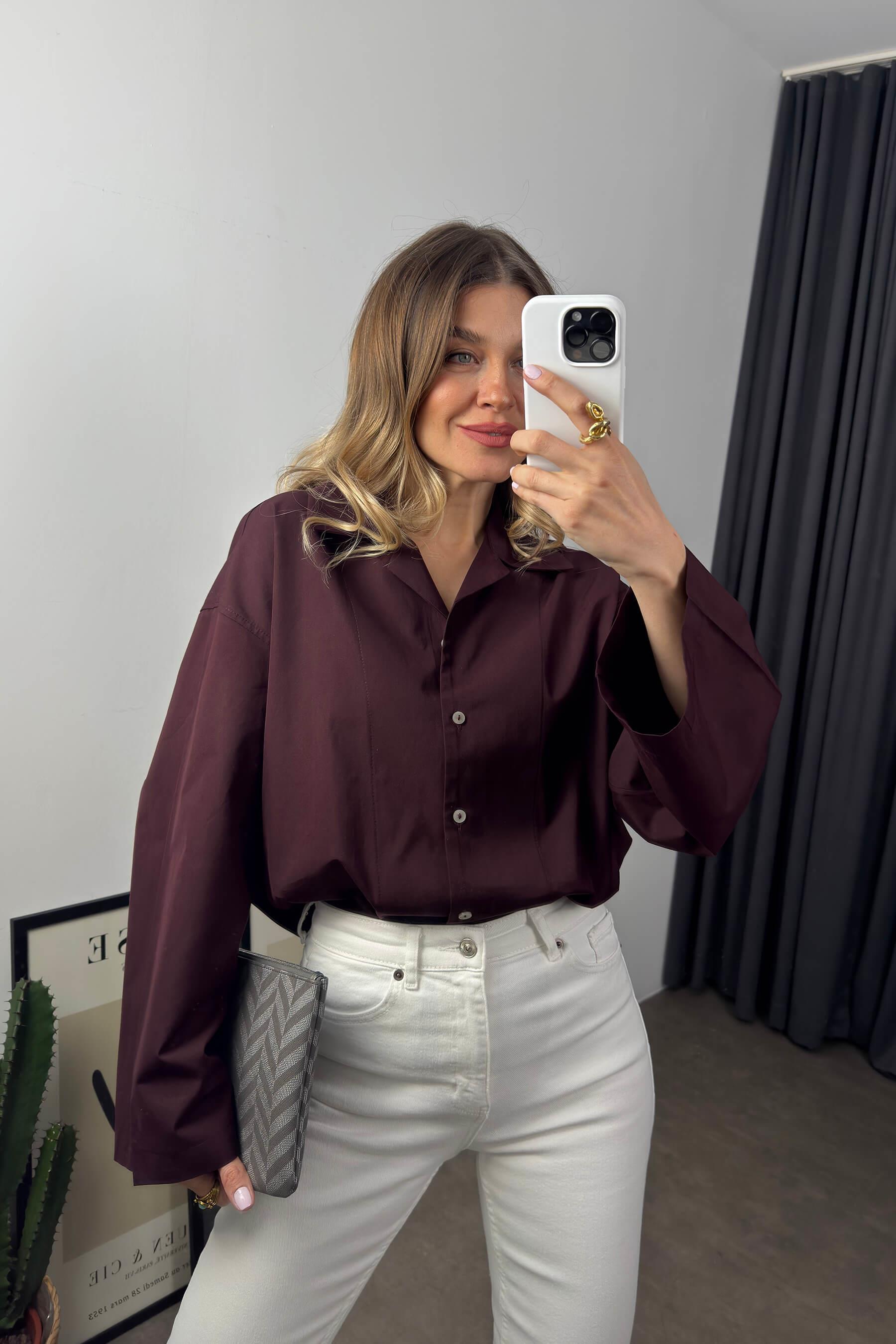 Bordo Oversize Premium Gömlek