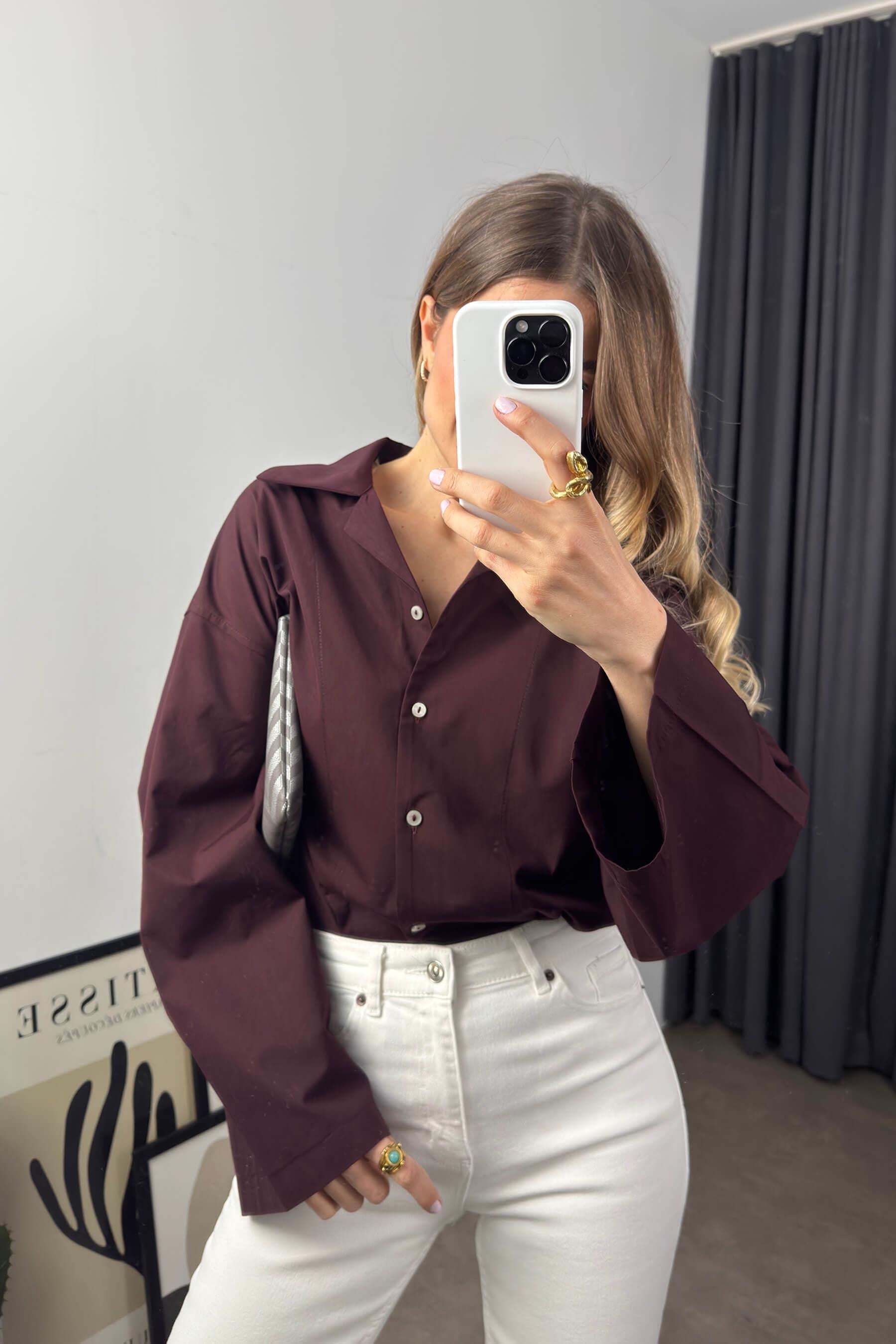 Bordo Oversize Premium Gömlek