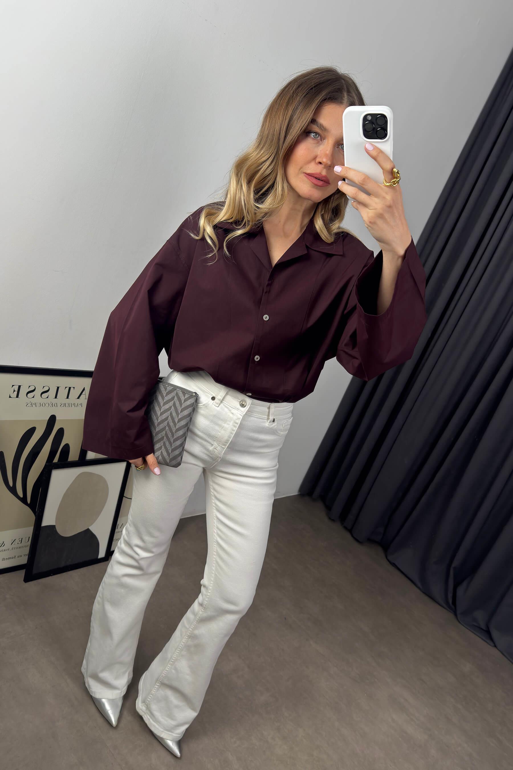 Bordo Oversize Premium Gömlek
