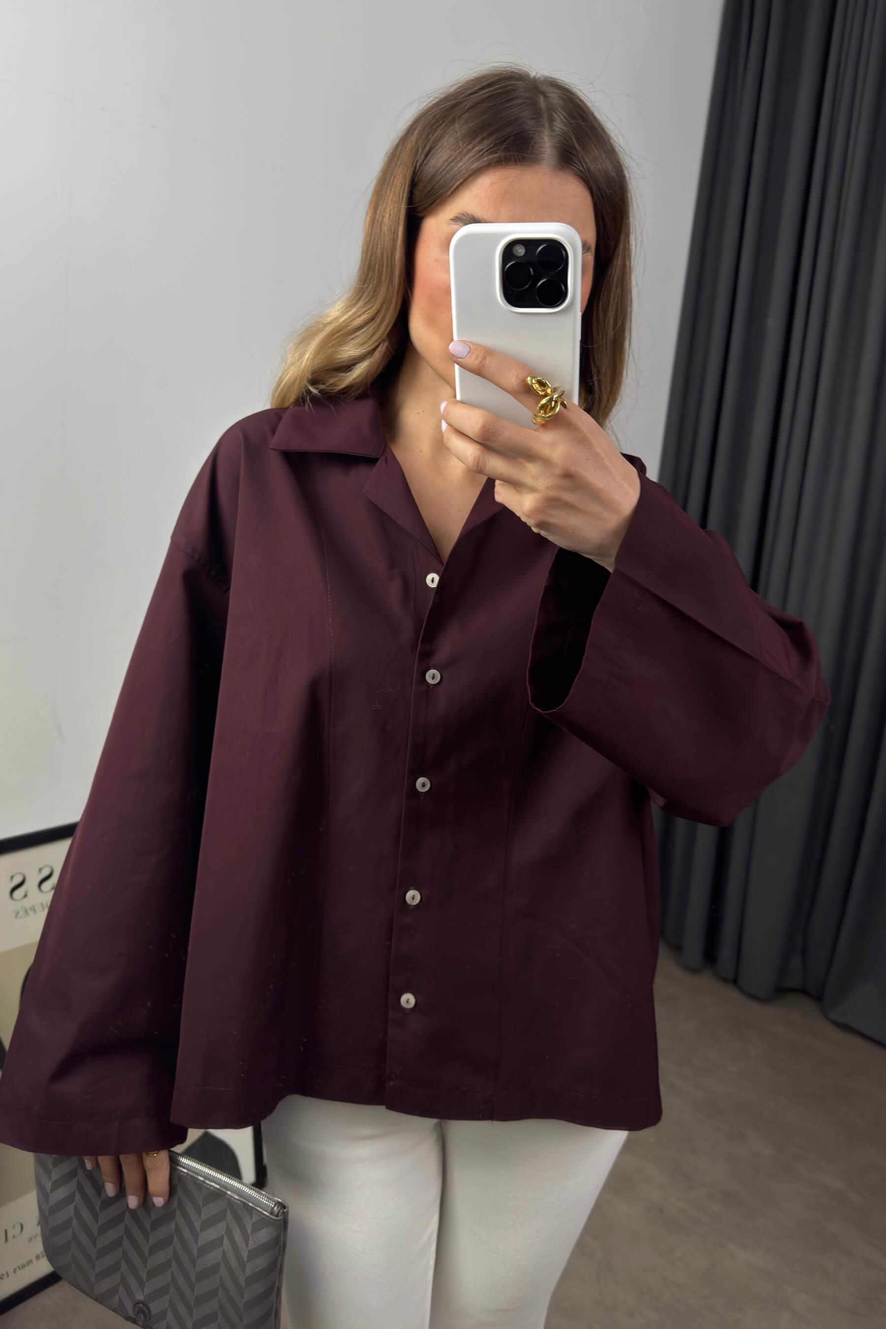 Bordo Oversize Premium Gömlek
