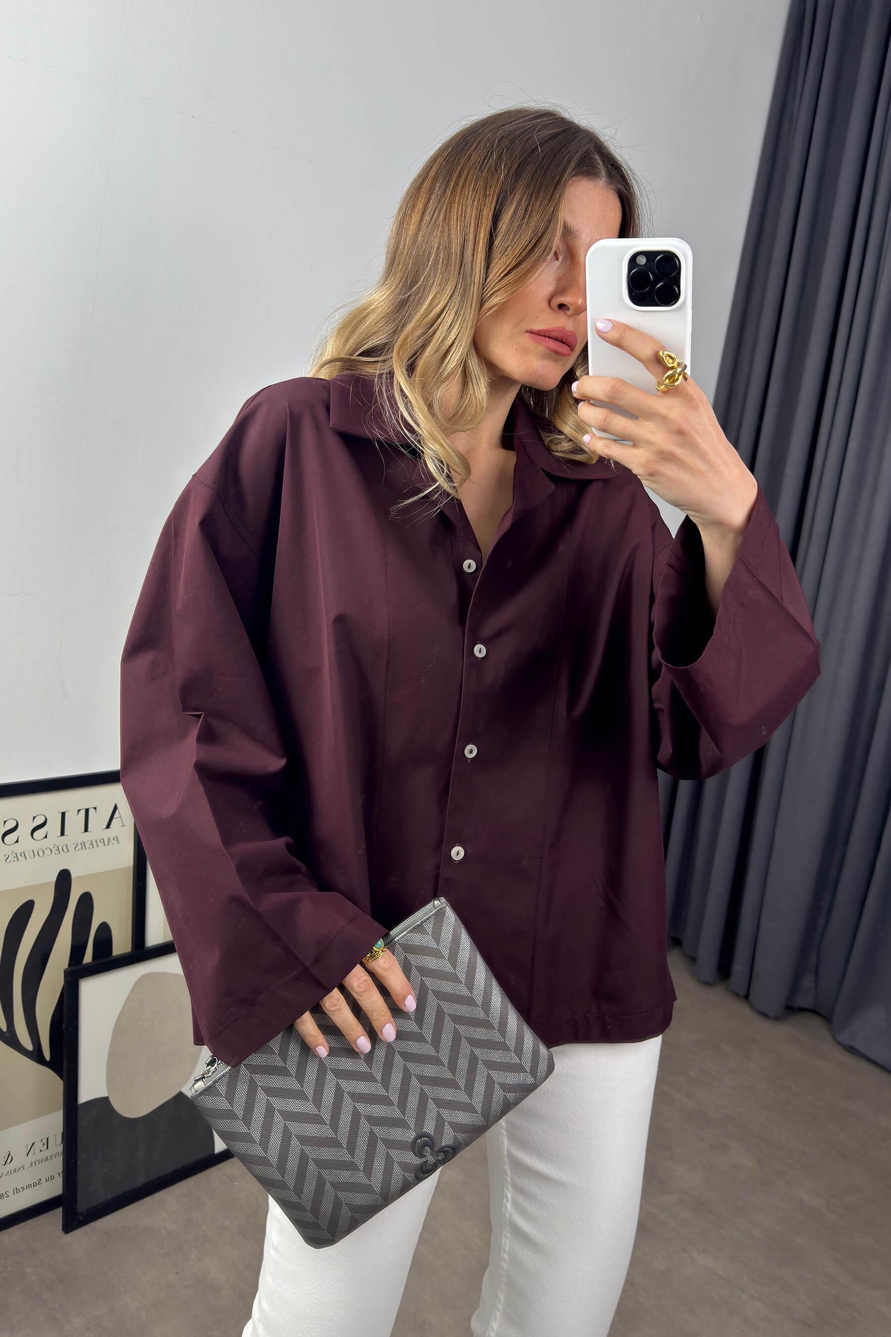 Bordo Oversize Premium Gömlek