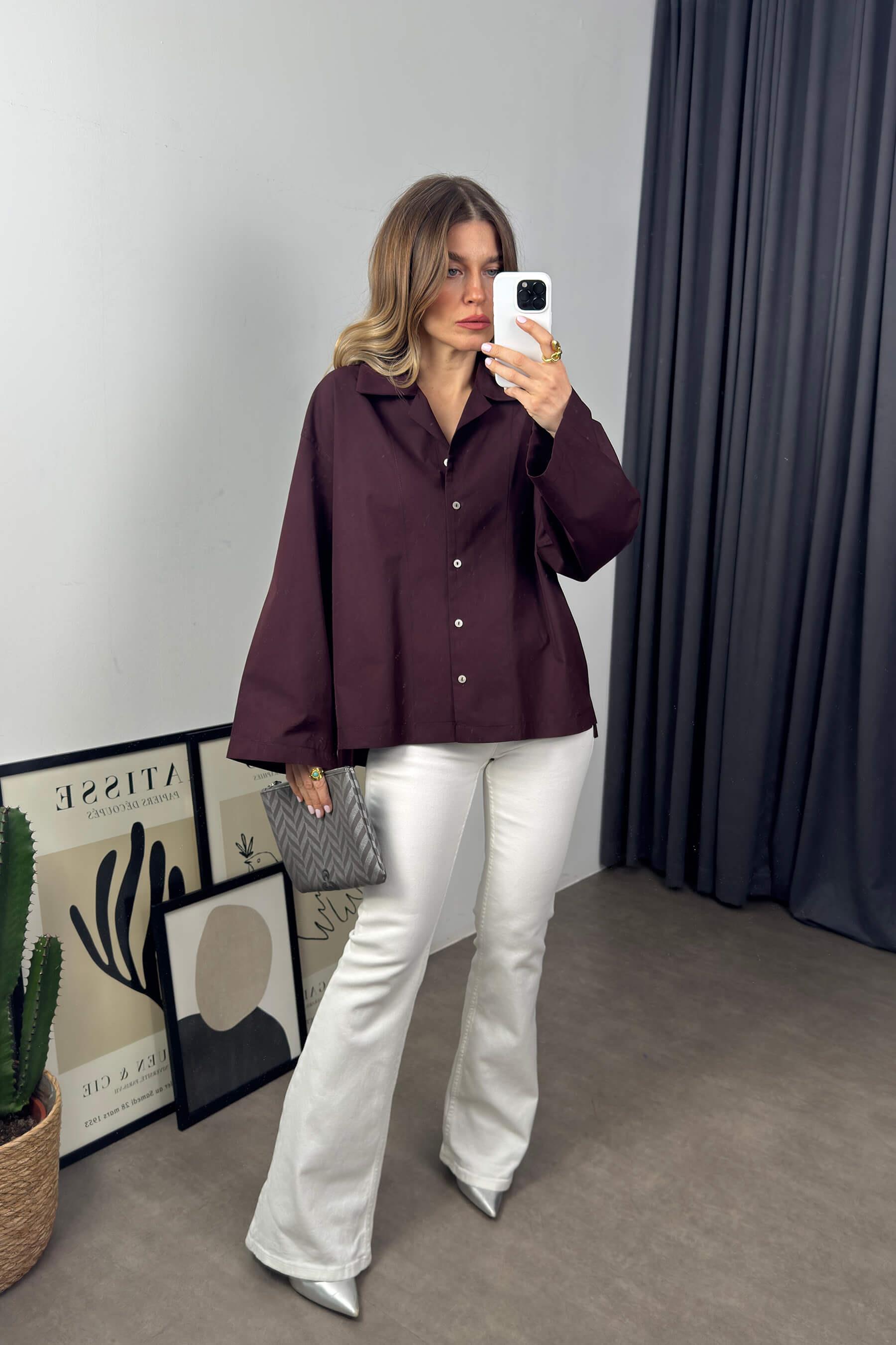 Bordo Oversize Premium Gömlek