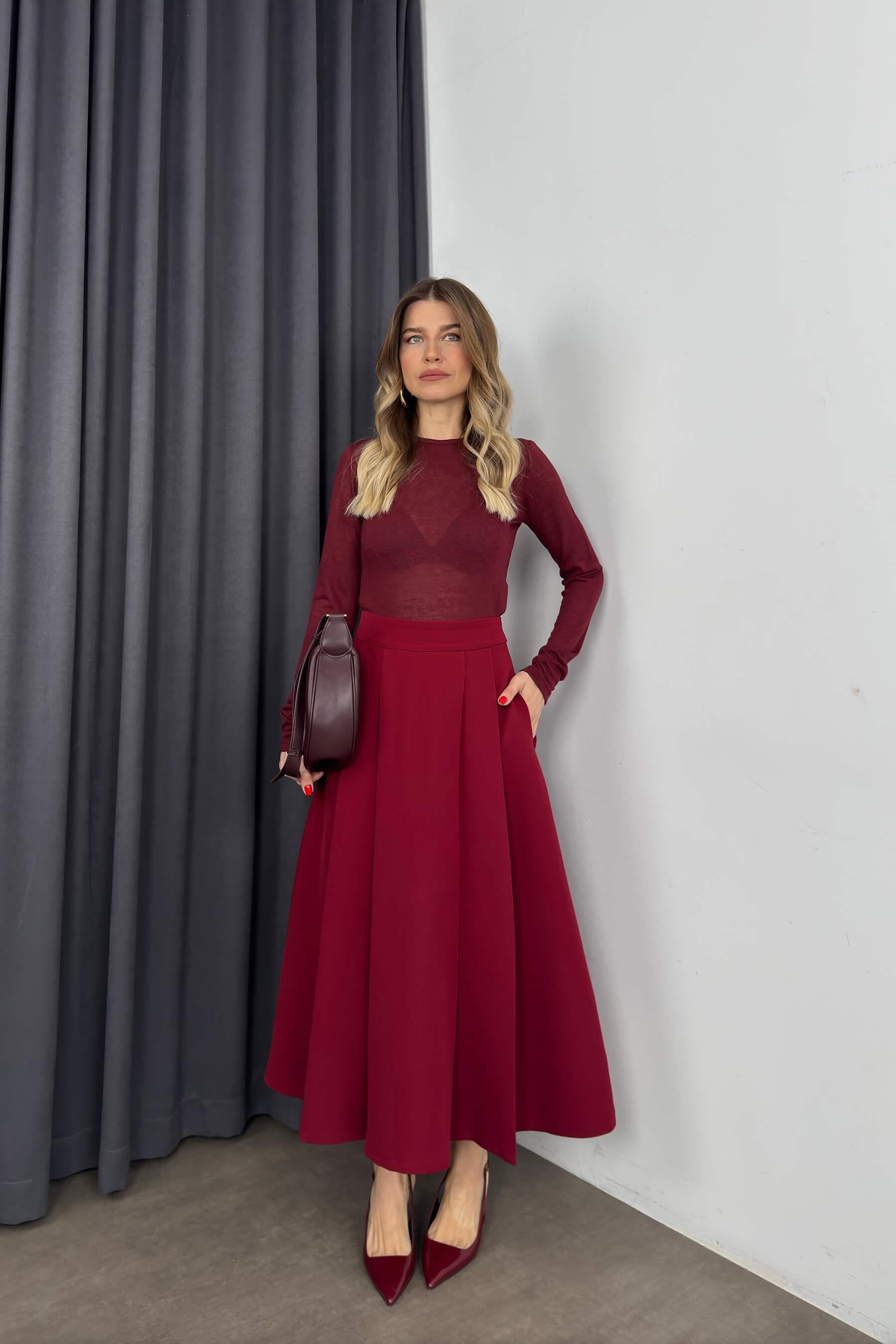 Bordo Pileli Çan Model Balon Etek