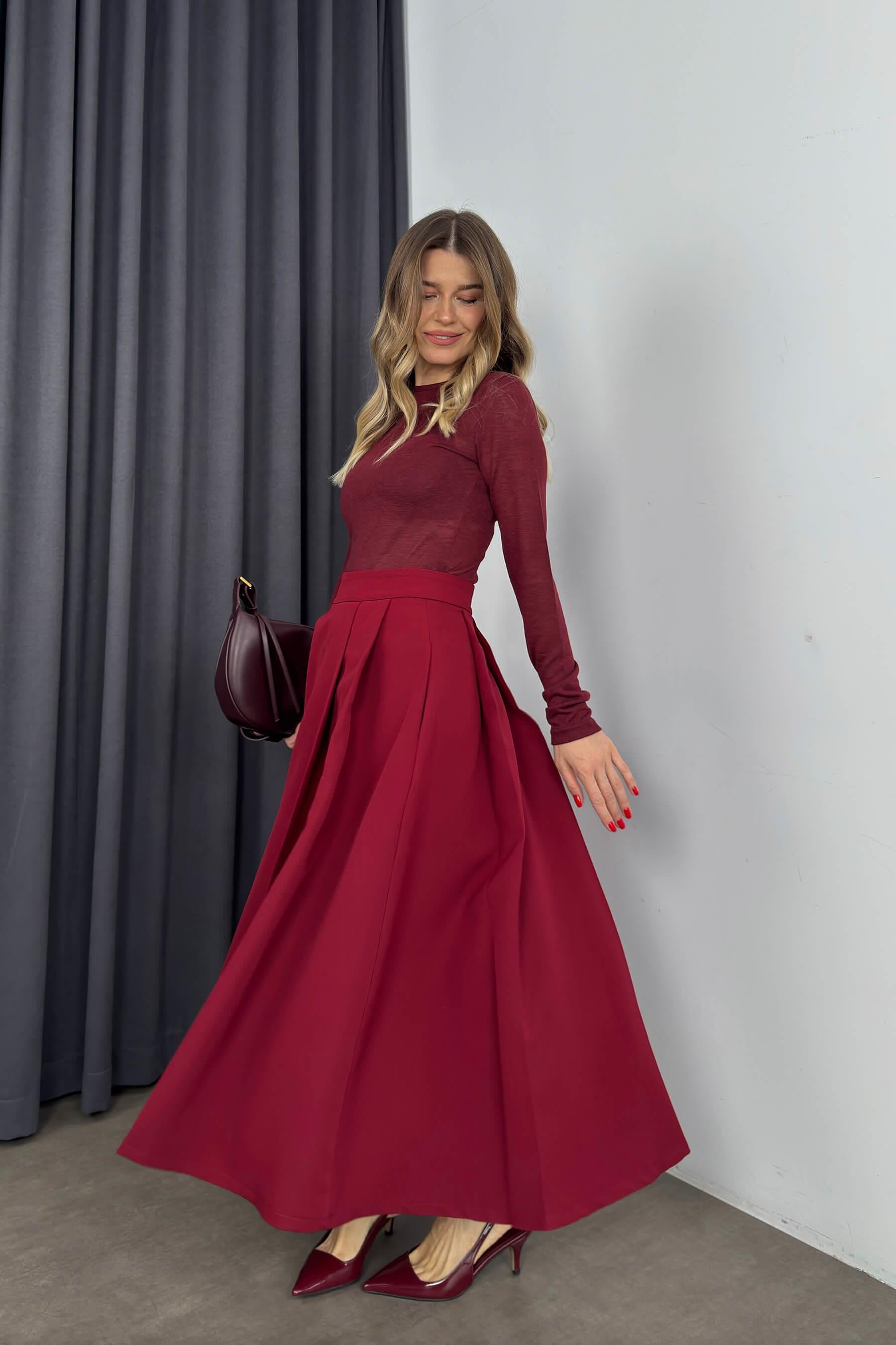 Bordo Pileli Çan Model Balon Etek