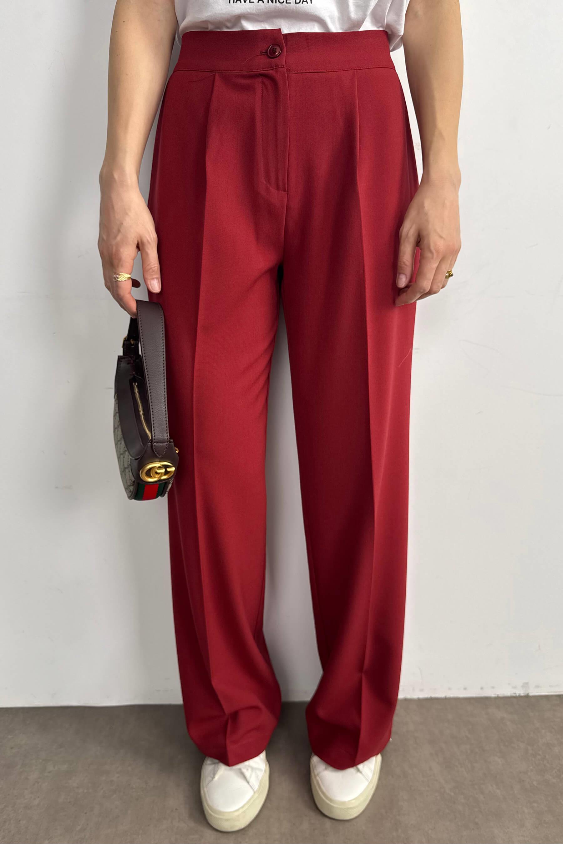 Bordo Yüksek Bel Pantolon Ceket Oversize Takım