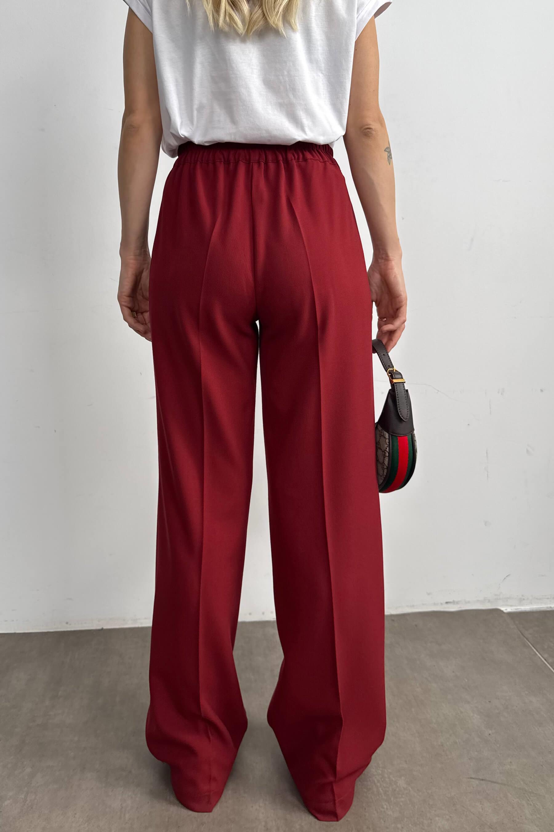 Bordo Yüksek Bel Pantolon Ceket Oversize Takım