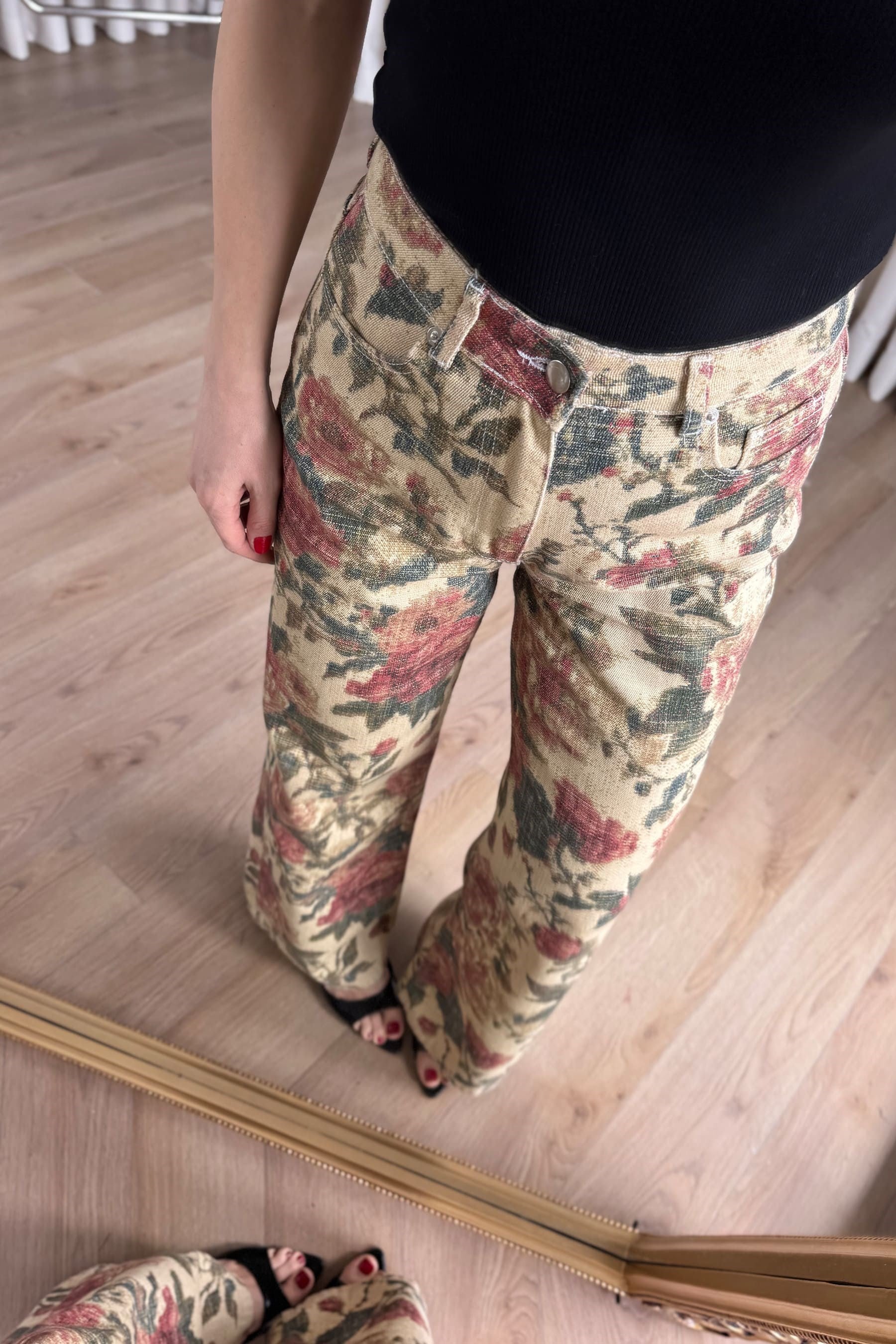 Butter Yellow Bordo Rose Desenli Jean