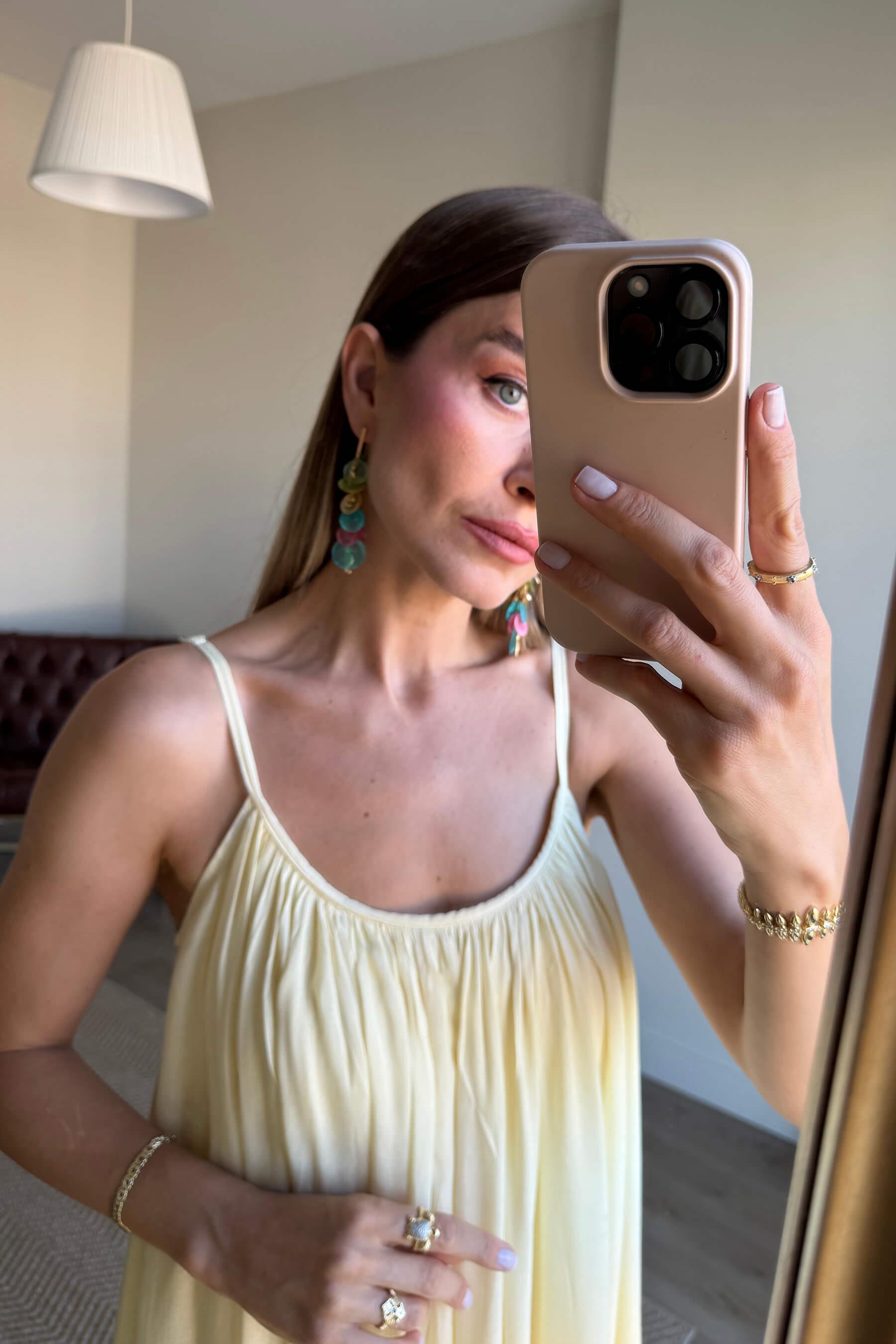 Butter Yellow İnce Askılı Astarlı Pamuklu Oversize Elbise