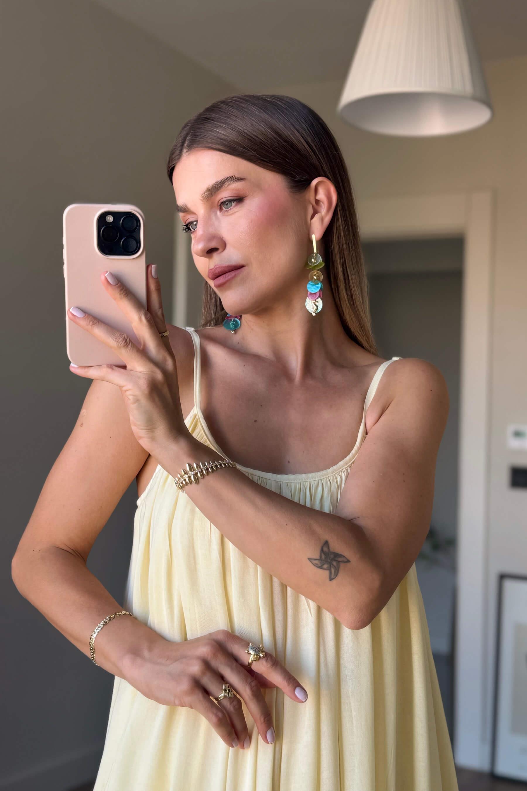 Butter Yellow İnce Askılı Astarlı Pamuklu Oversize Elbise