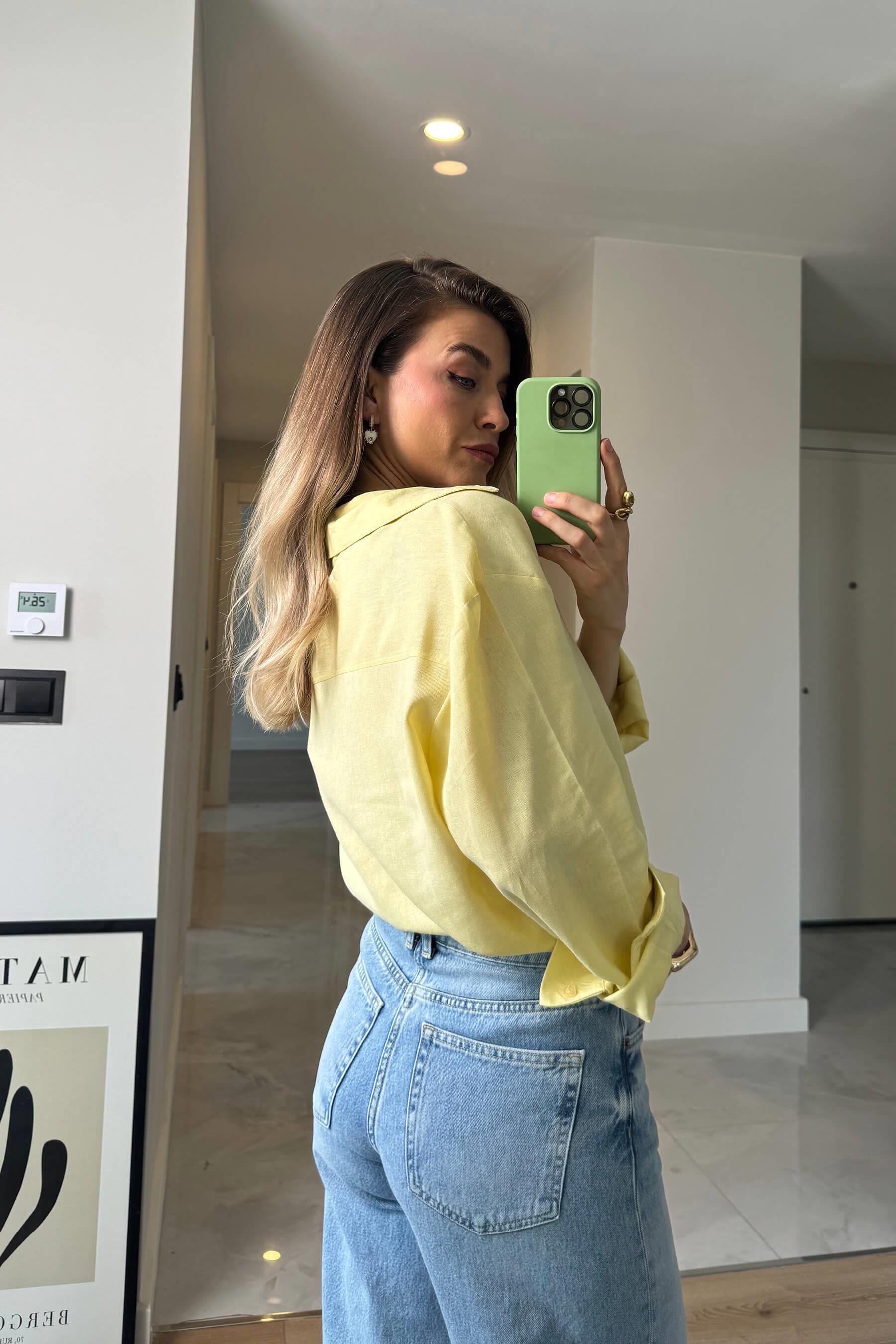 Butter Yellow Premium Keten Gömlek
