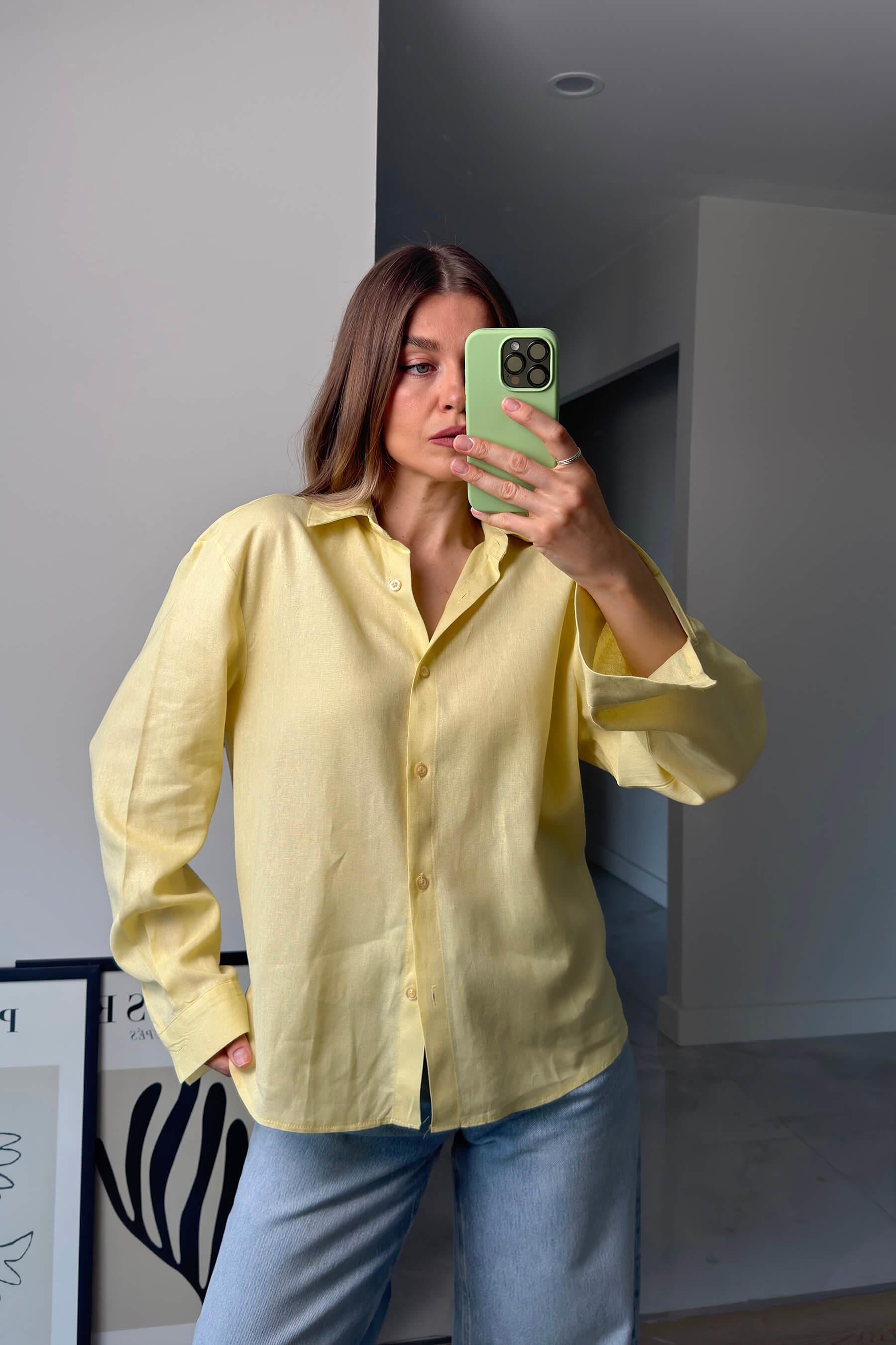 Butter Yellow Premium Keten Gömlek