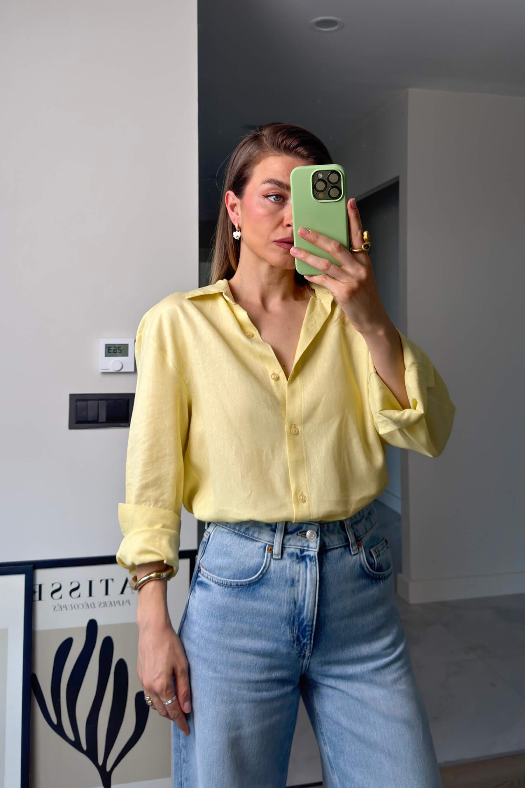 Butter Yellow Premium Keten Gömlek