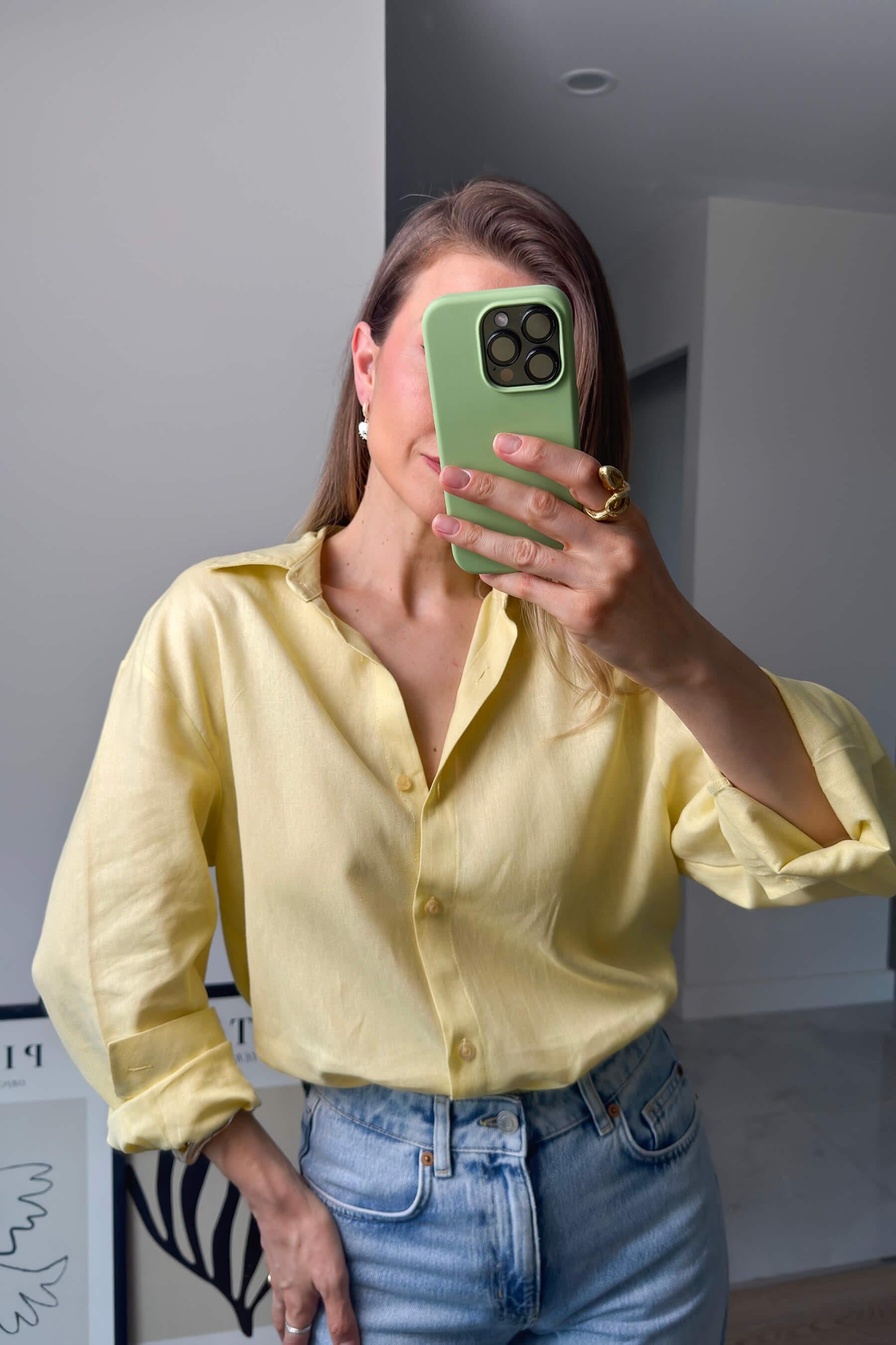 Butter Yellow Premium Keten Gömlek