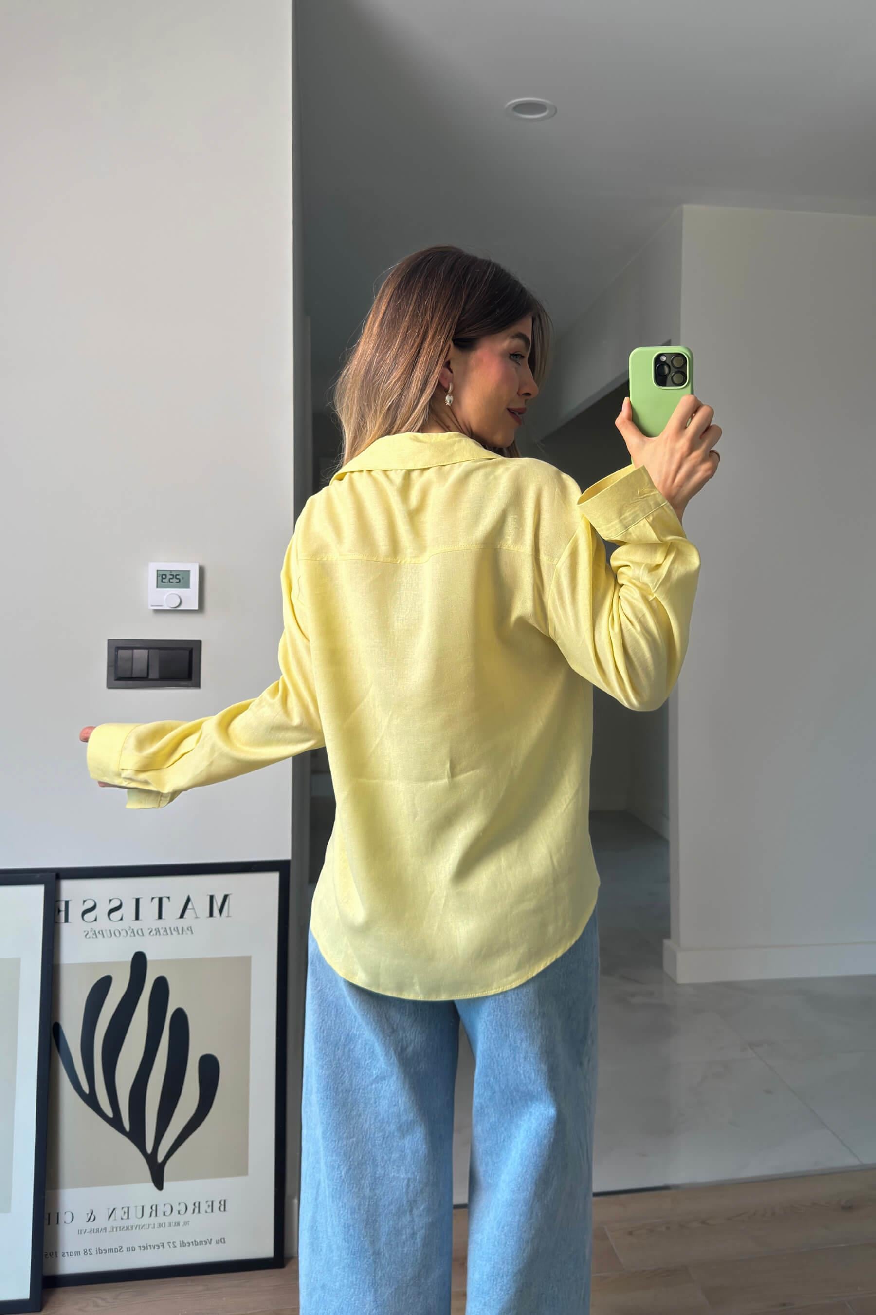 Butter Yellow Premium Keten Gömlek