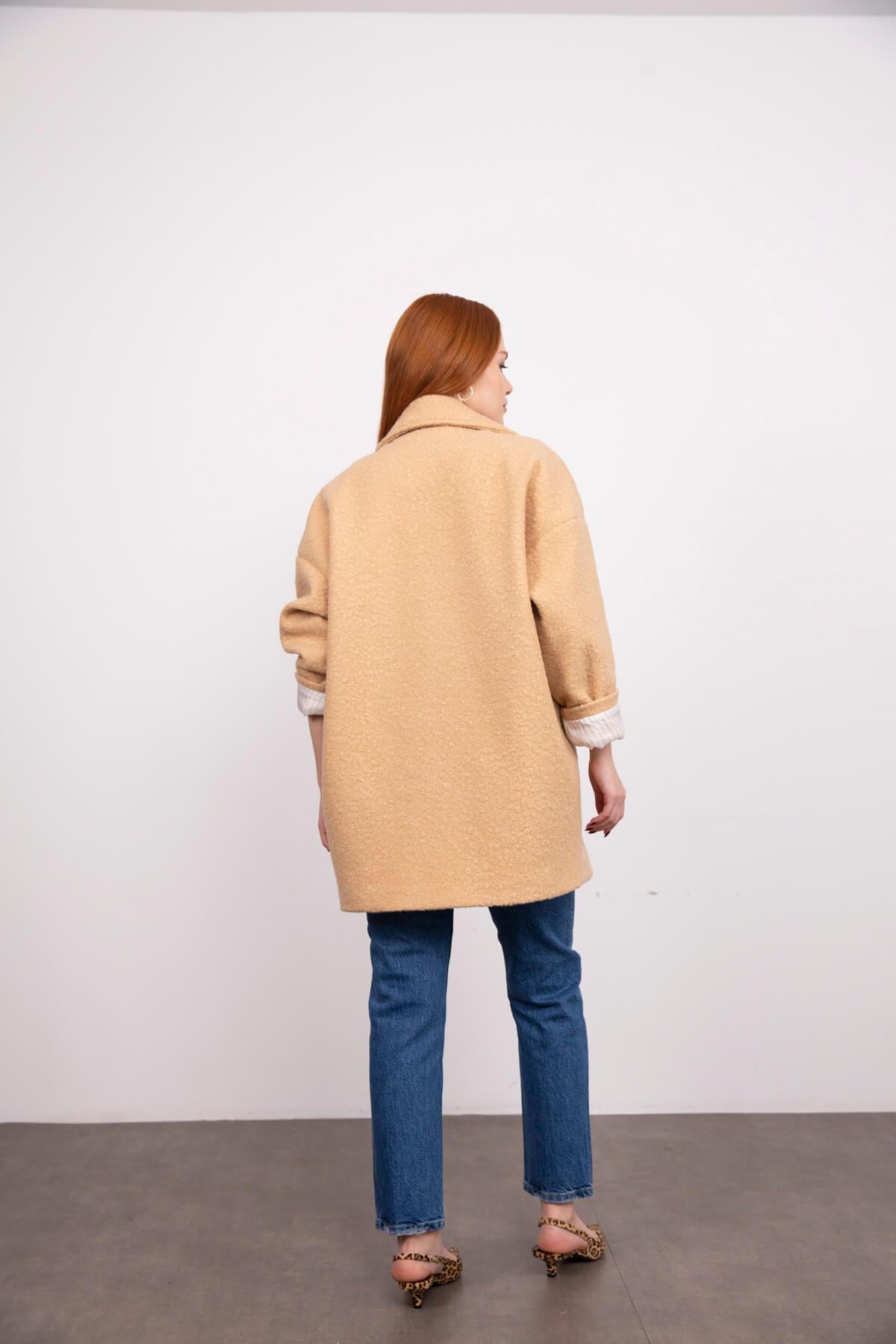 Camel Astarlı Buklet Kaban