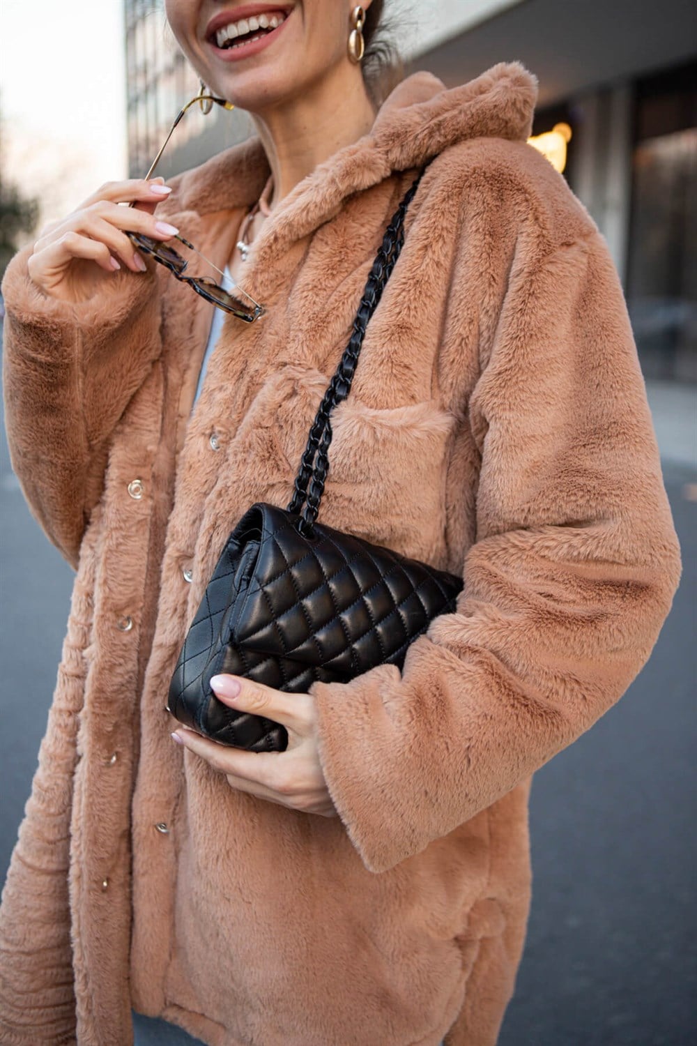 Camel Astarlı Kısa Peluş Kaban
