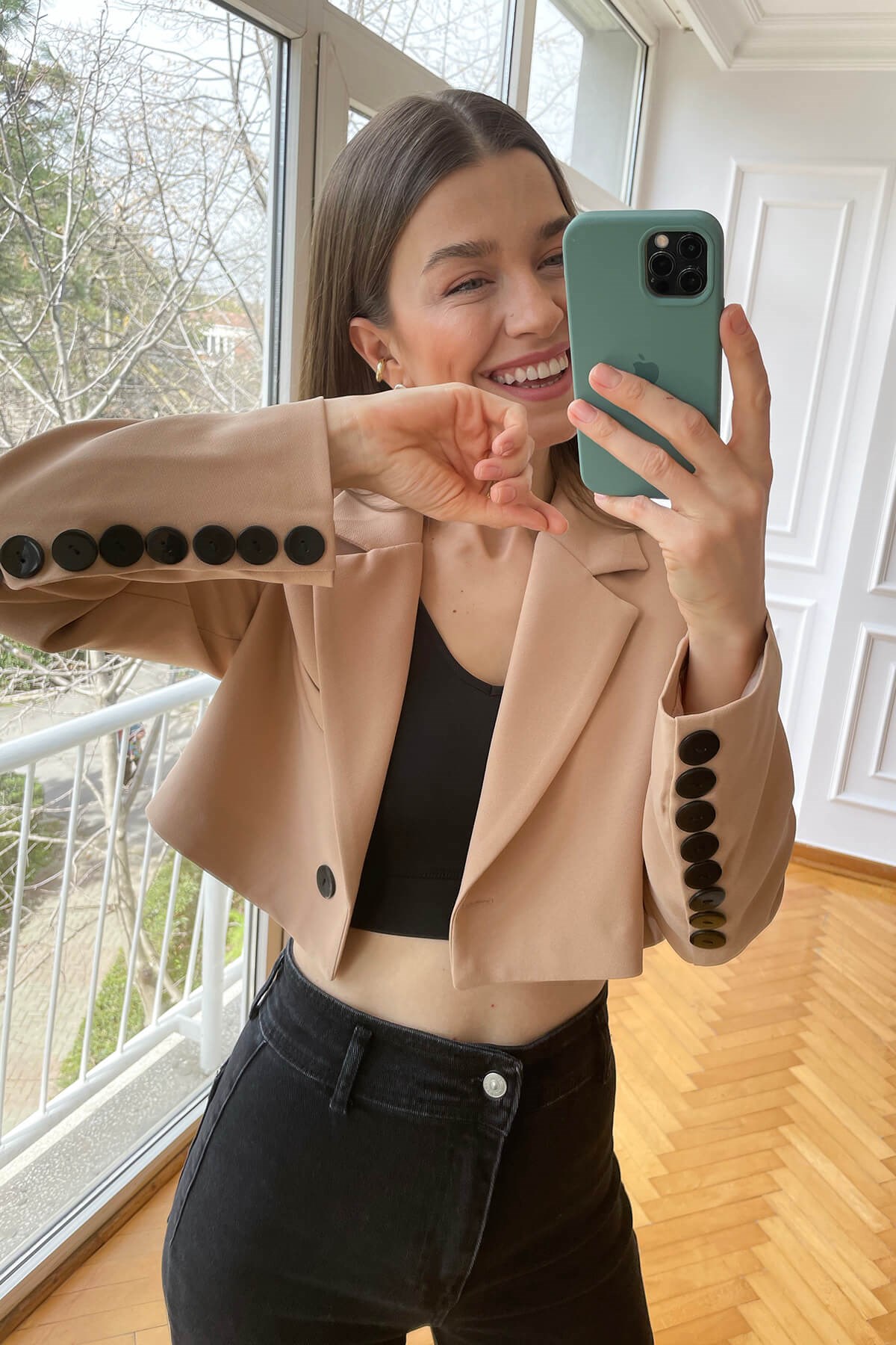 Camel Crop Ceket